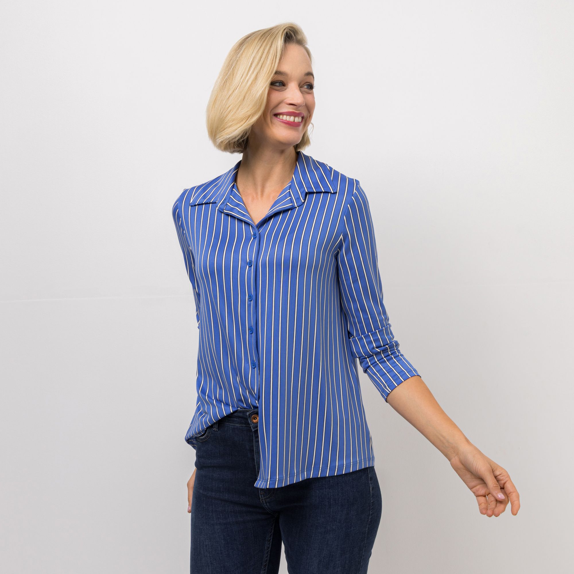 KIM & CO. Blusenshirt, Langarm Brazil Knit Jersey Knopfleiste figurumspielend