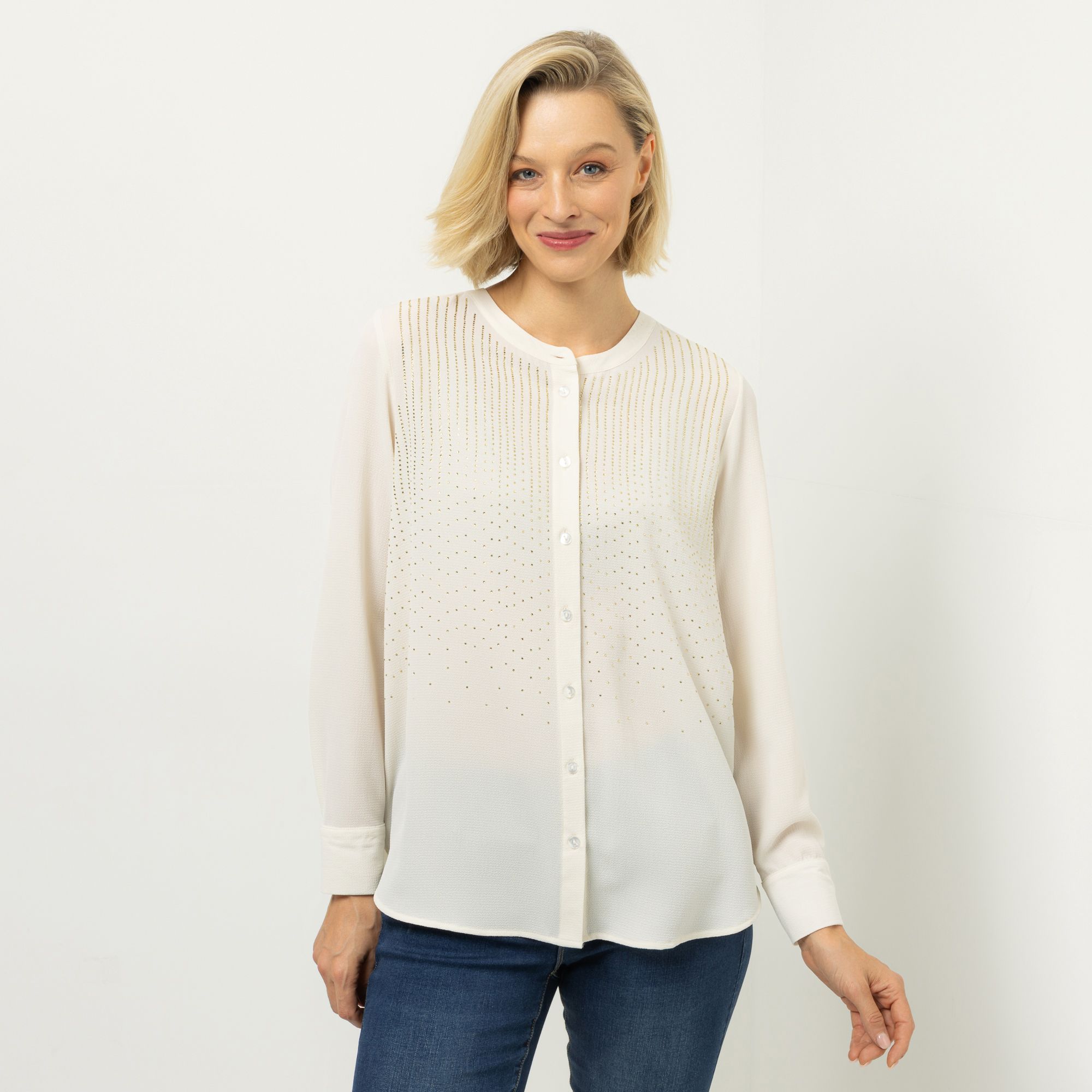 DINE 'N' DANCE Bluse, Langarm Rundhalsausschnitt Strassdetails figurumspielend