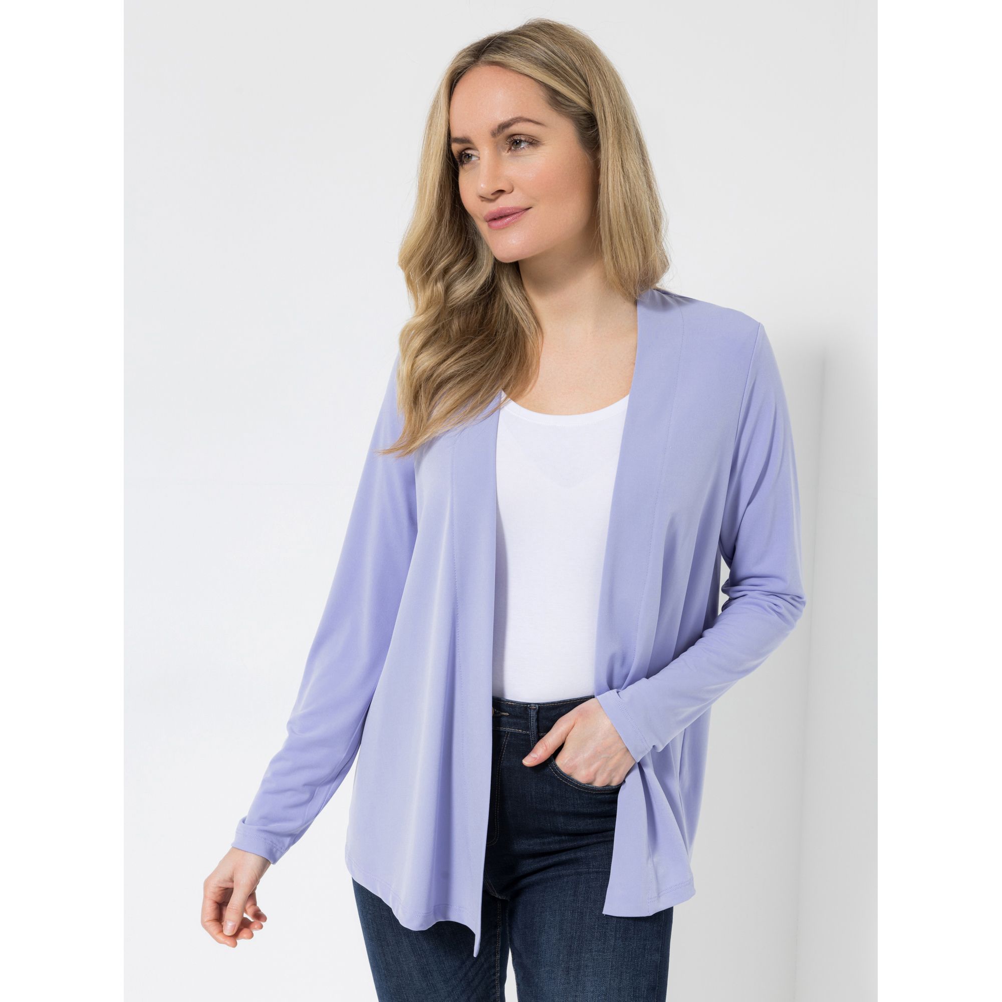 KIM & CO. Cardigan, 1/1-Arm Brazil Knit Jersey offene Front leger weit