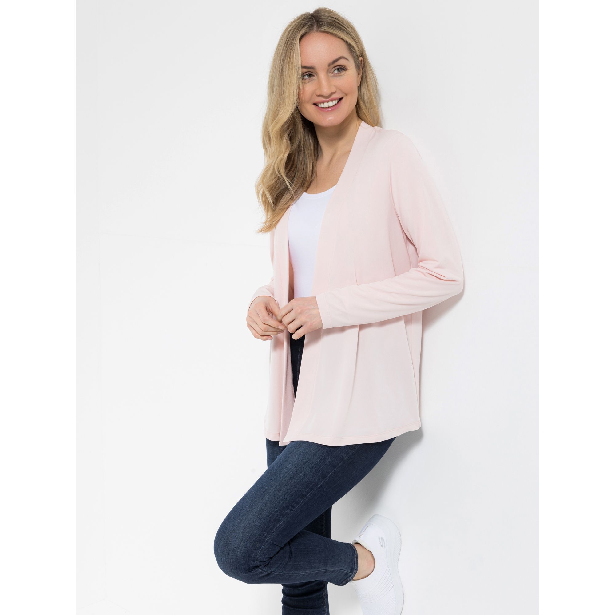 KIM & CO. Cardigan, 1/1-Arm Brazil Knit Jersey offene Front leger weit