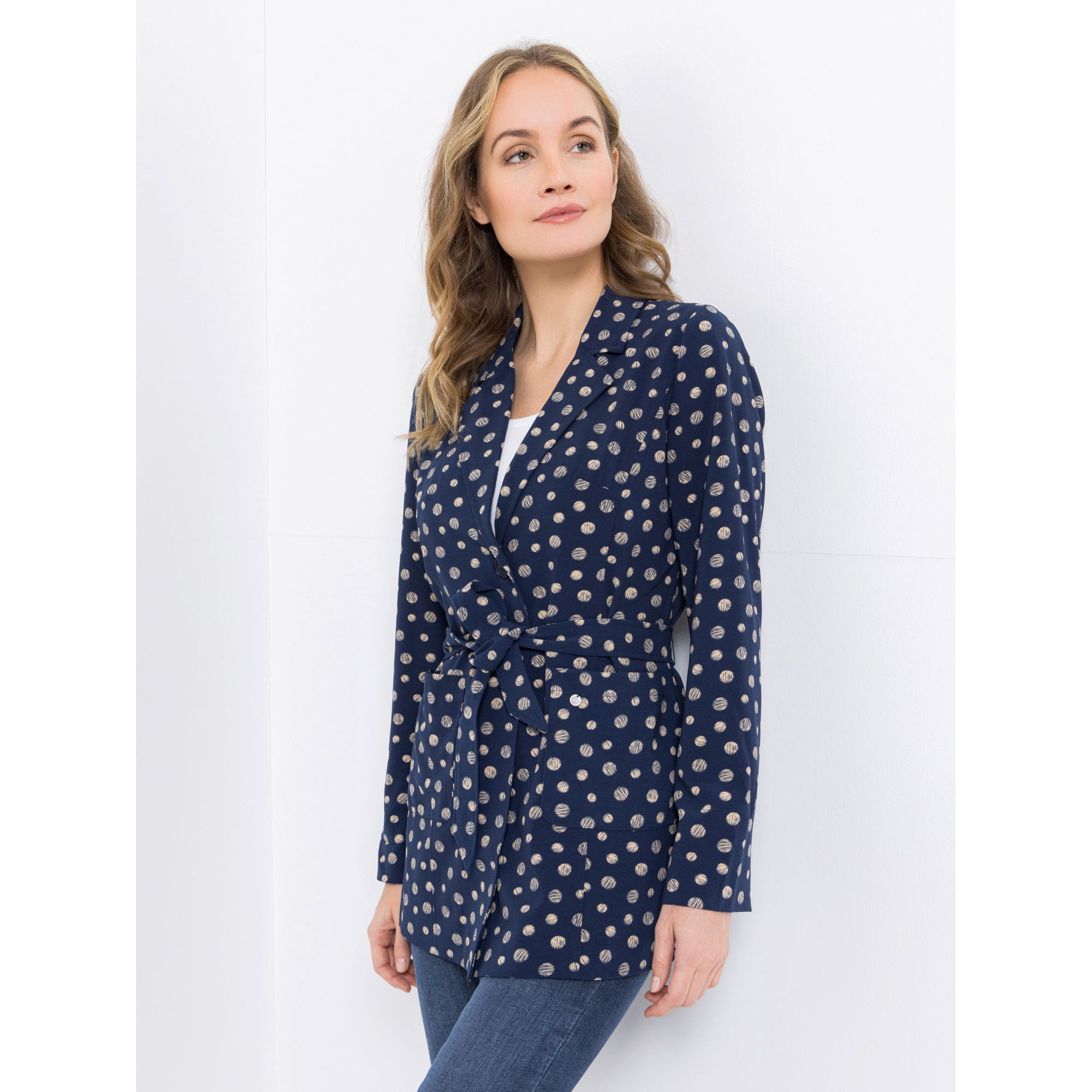 EVA LUTZ Longblazer Bindegürtel Knopfleiste figurumspielend