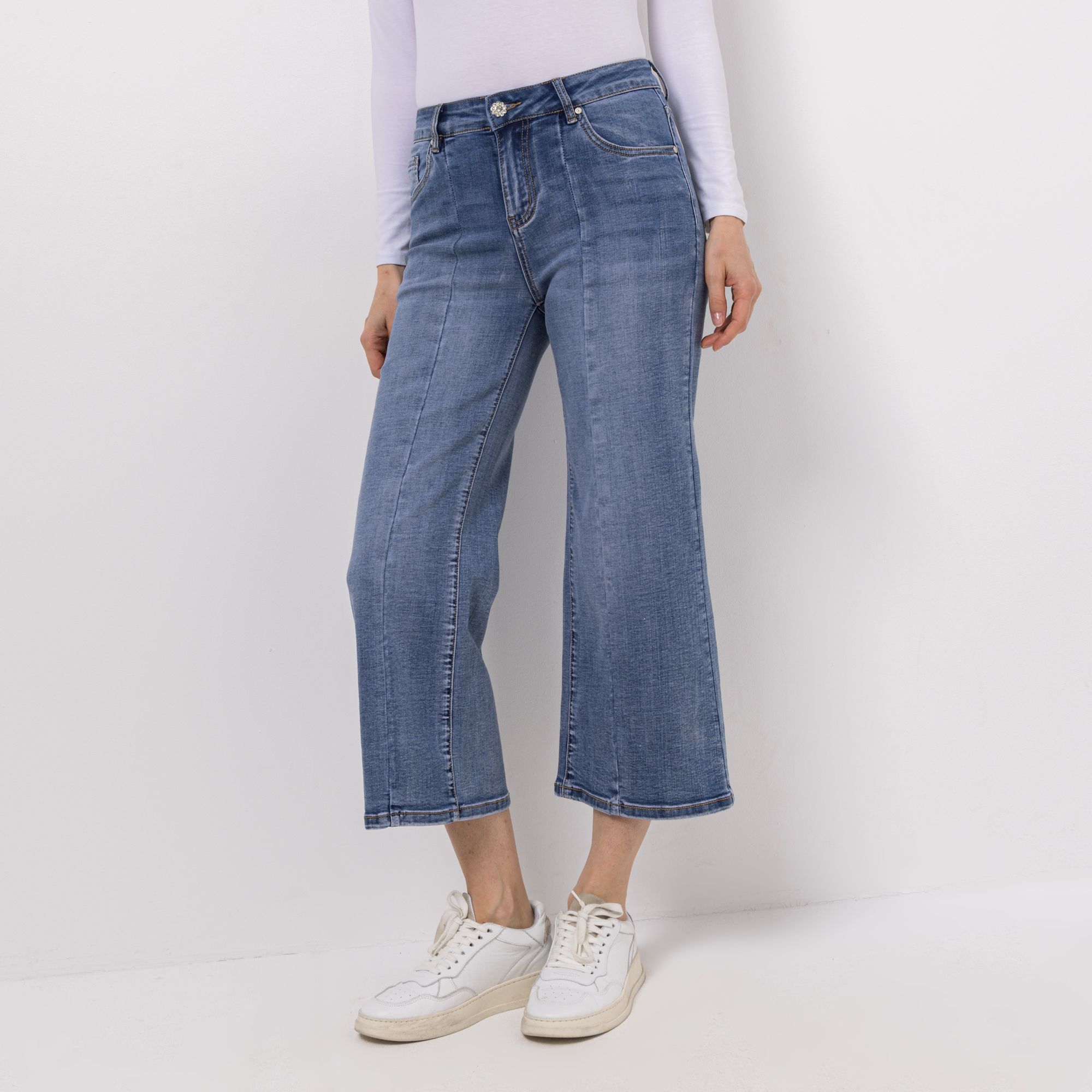 DINE 'N' DANCE Jeanshose Mambo 7/8-Länge Teilungsnaht weites Bein