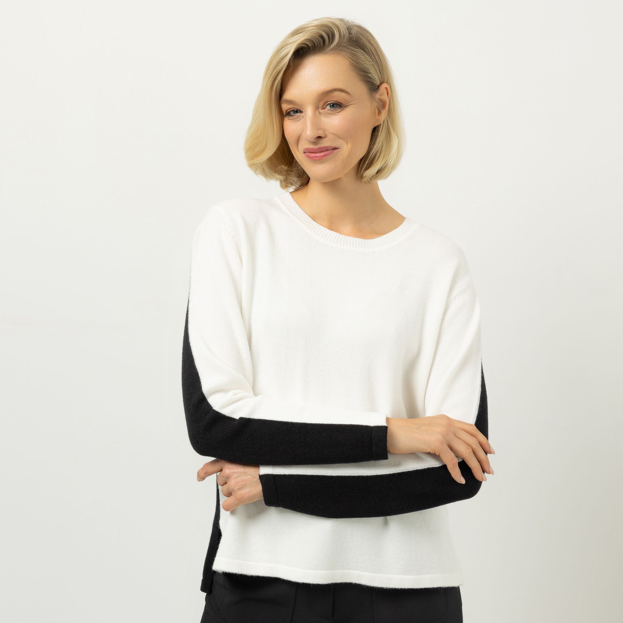 ANNA VON GRIESHEIM Pullover, 1/1-Arm Rundhalsausschnitt 2-farbig figurumspielend