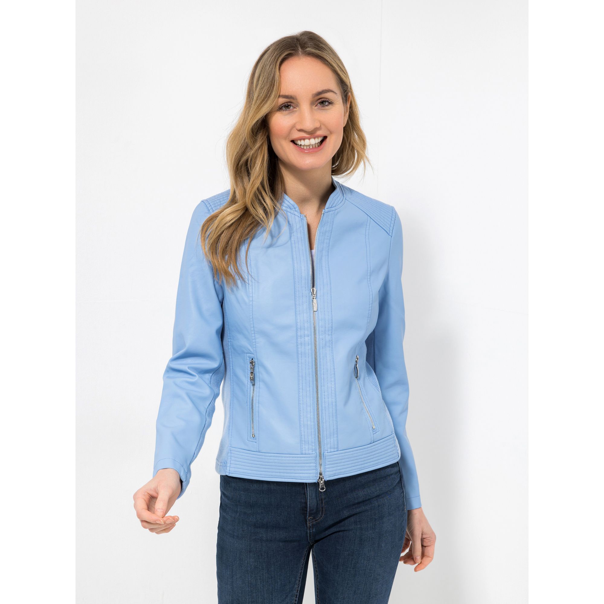 VIA MILANO Jacke, 1/1-Arm Leder-Optik Reissverschluss elastische Einsätze