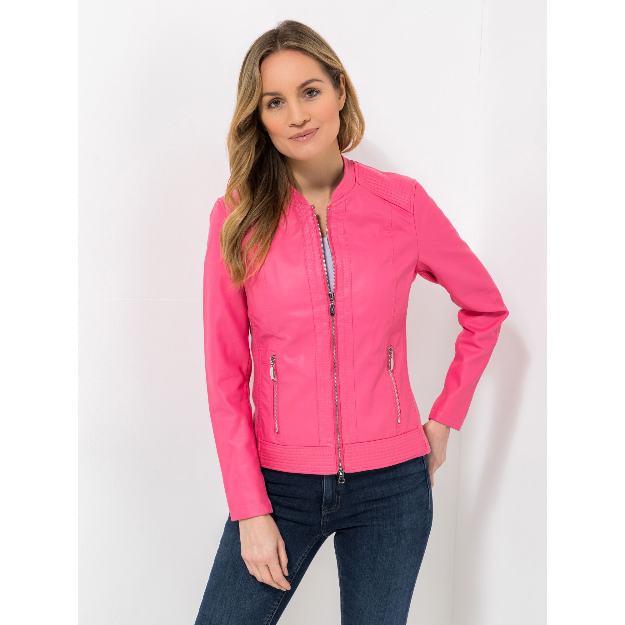 VIA MILANO Jacke, 1/1-Arm Leder-Optik Reissverschluss elastische Einsätze