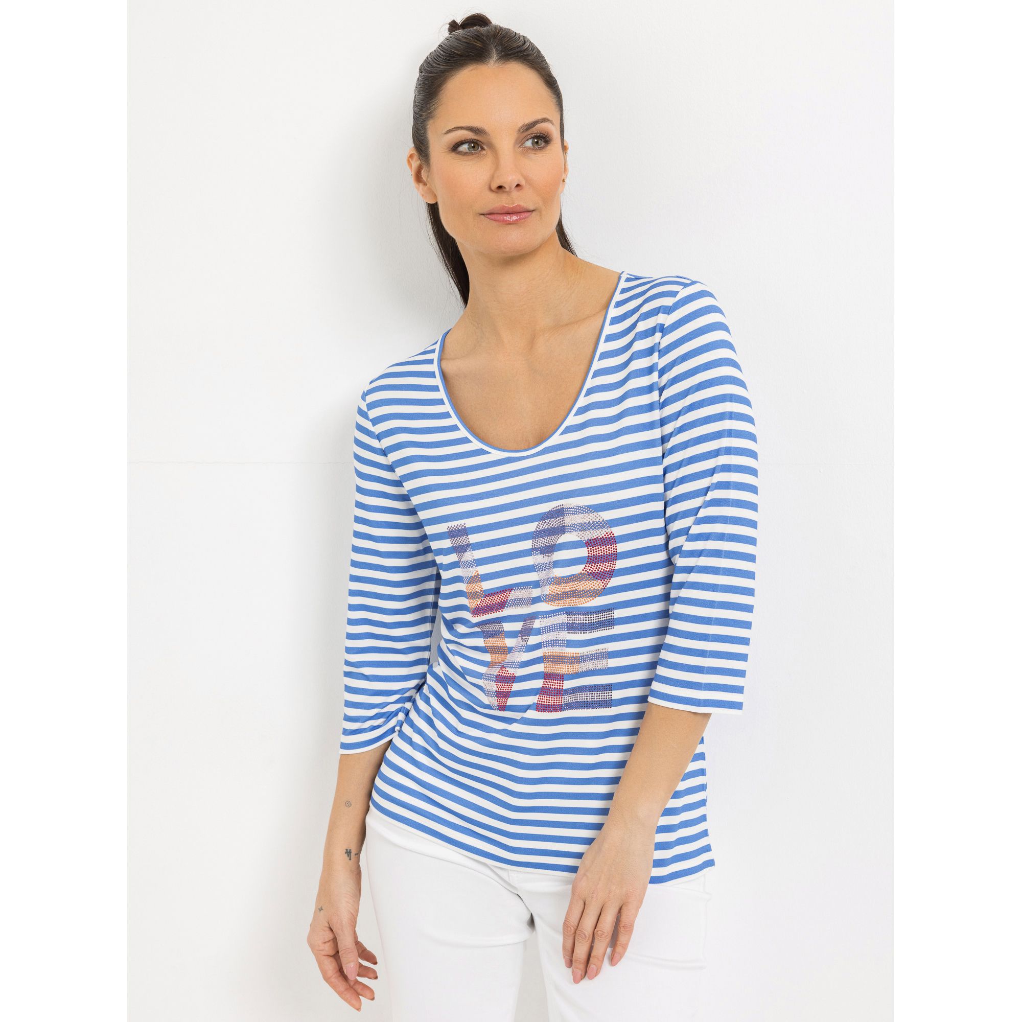 STEFFEN SCHRAUT Shirt, 3/4-Arm tiefer Rundhals Strassdetails figurumspielend