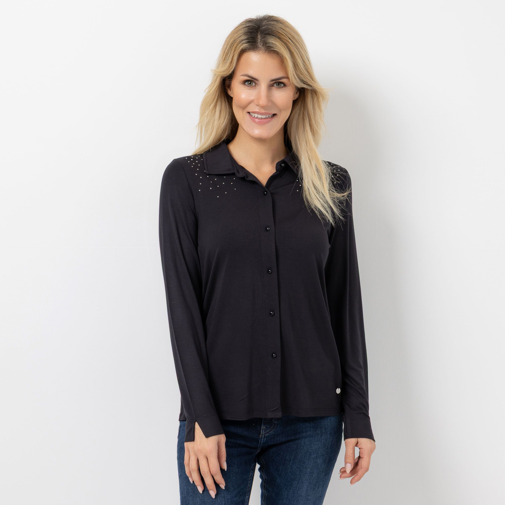EVA LUTZ Bluse Lea Strass-Details mit ECOVERO figurumspielend