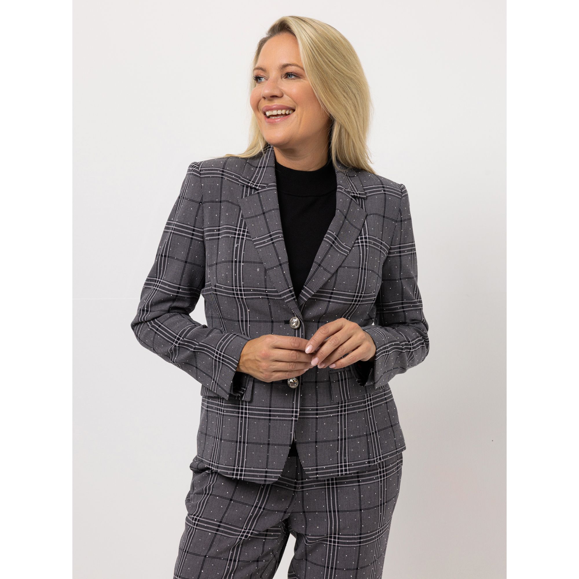 KILIAN KERNER SENSES Blazer, 1/1-Arm Schmuckknöpfe Karo mit Strass figurbetont