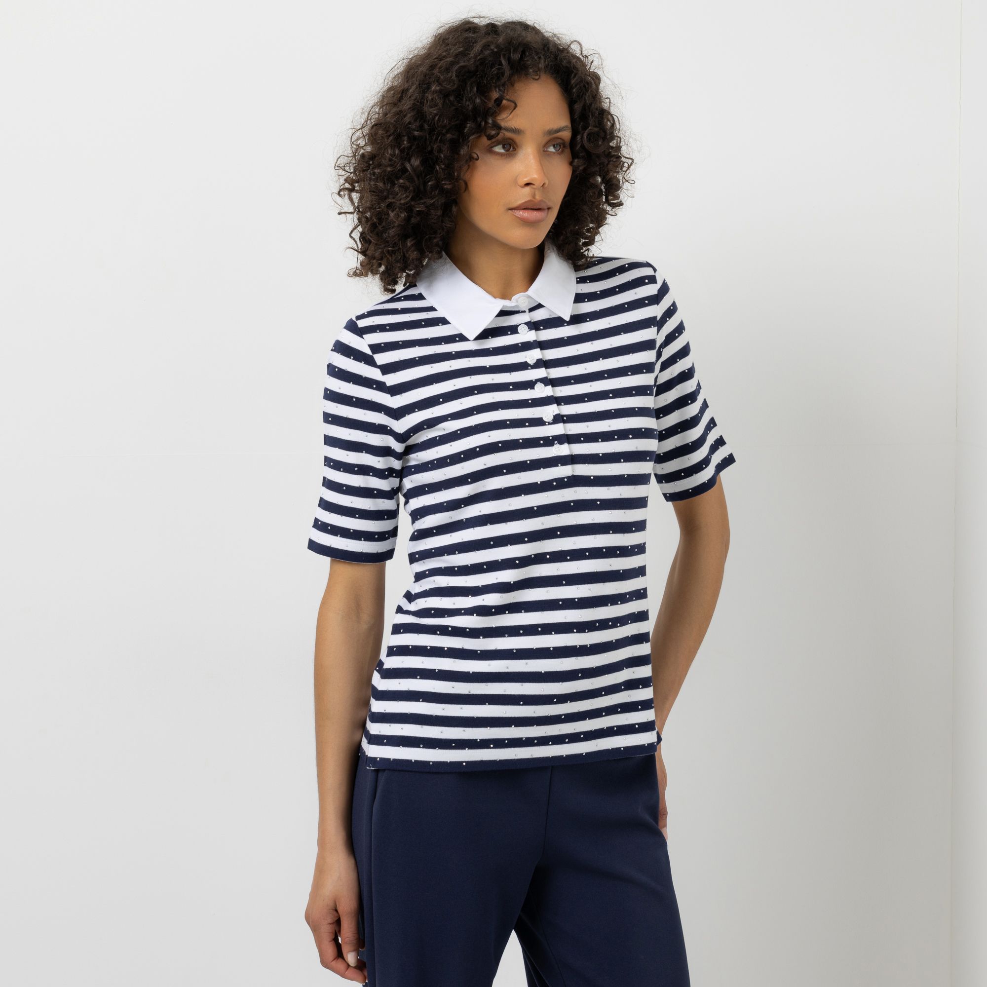 STEFFEN SCHRAUT Poloshirt, 1/2-Arm gestreift Schmucksteinchen figurumspielend