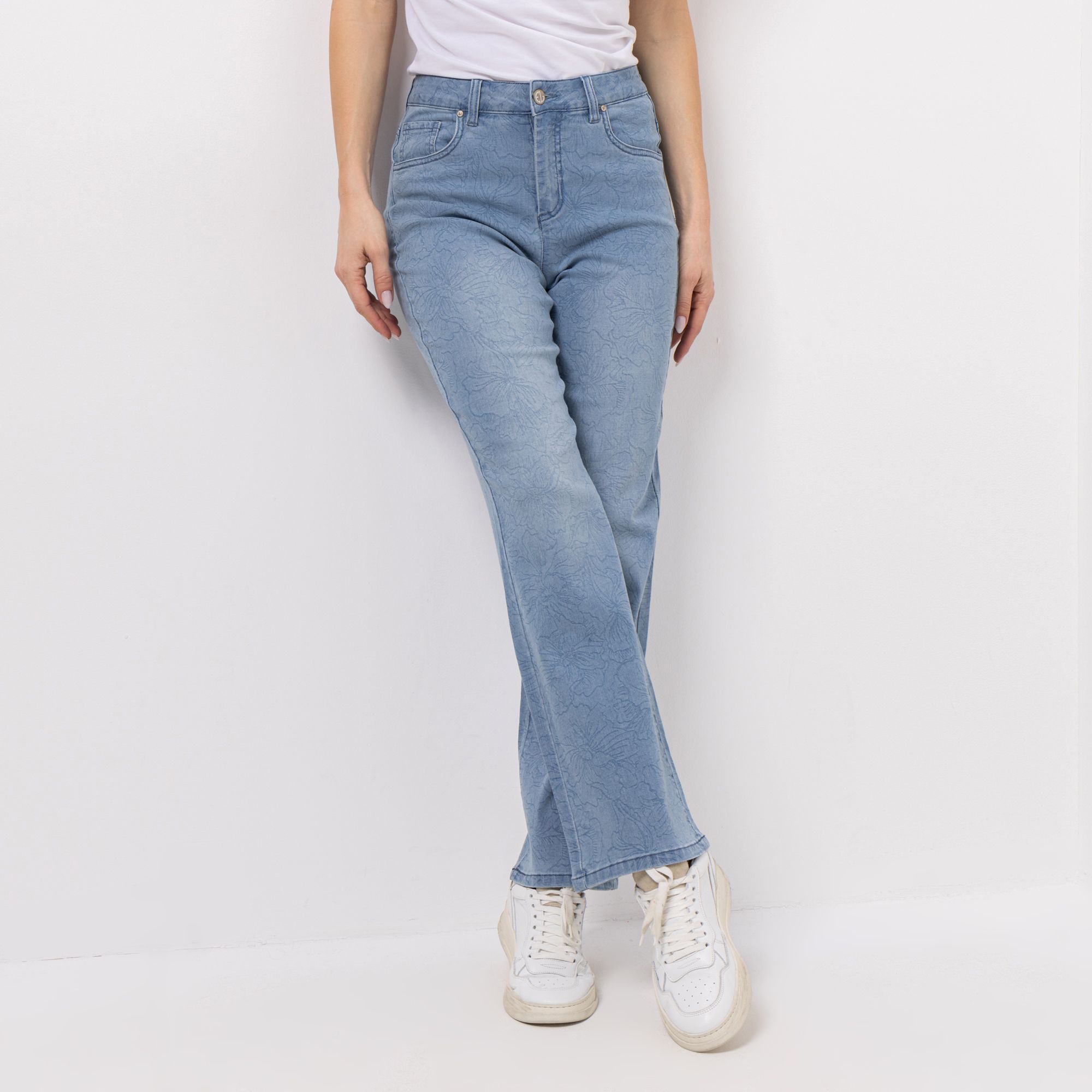 EVA LUTZ Jeanshose 5-Pocket Style lange Form gerades Bein