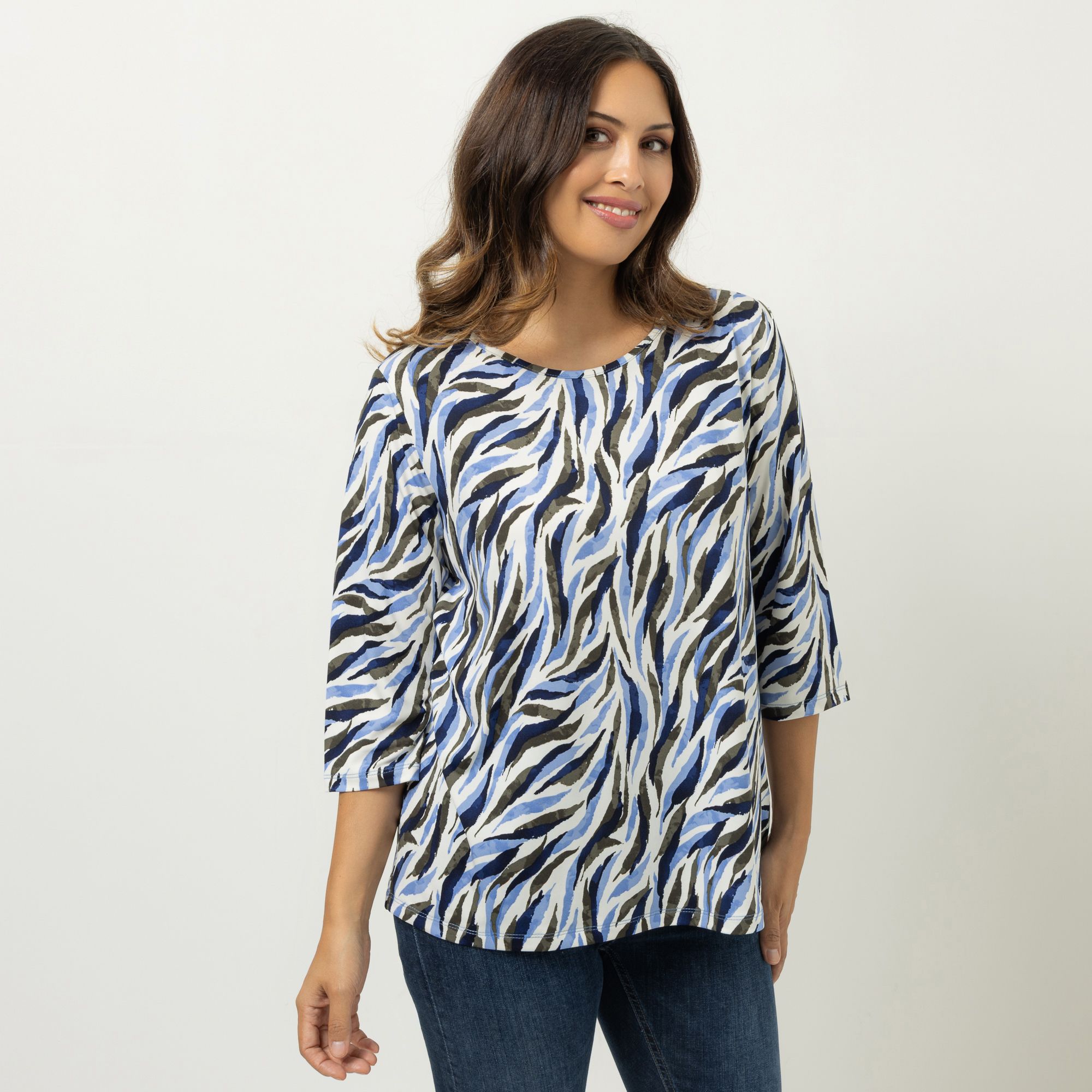 KIM & CO. Shirt, 3/4-Arm Brazil Knit Jersey U-Boot-Ausschnitt figurumspielend