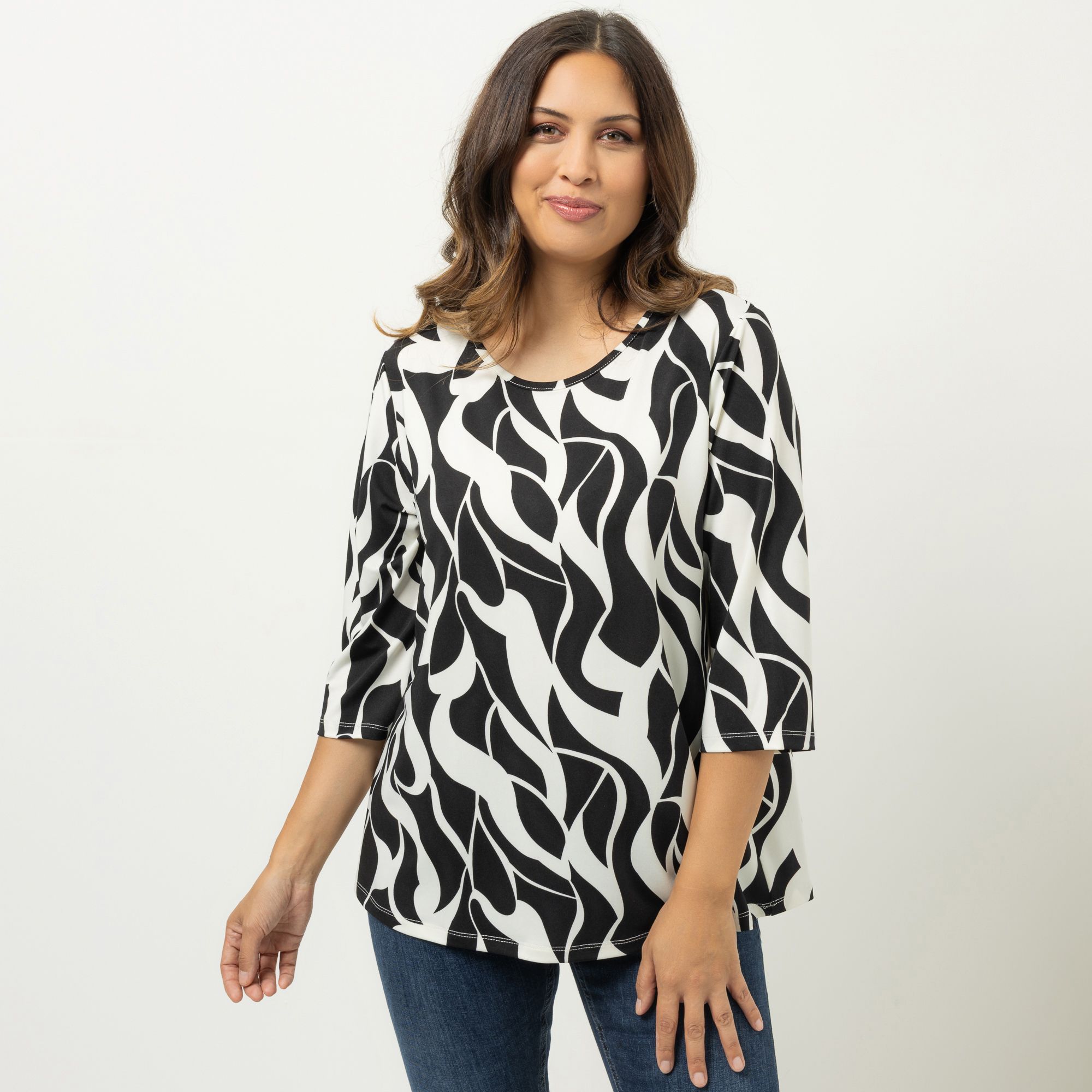 KIM & CO. Shirt, 3/4-Arm Brazil Knit Jersey U-Boot-Ausschnitt figurumspielend