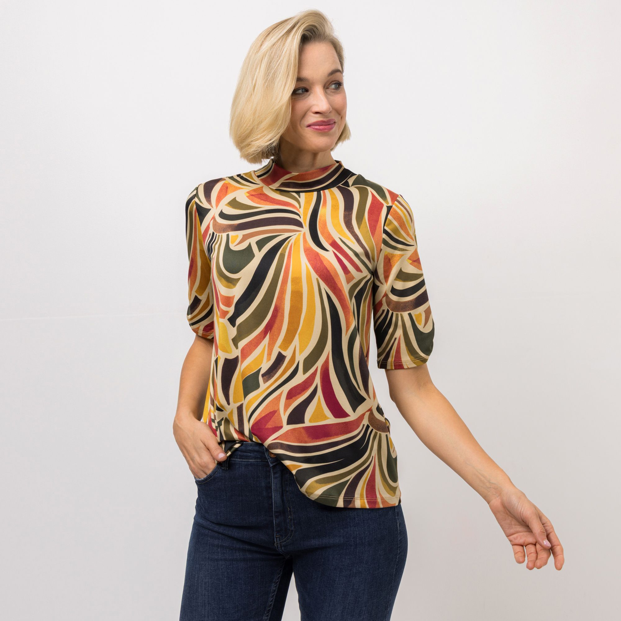 KIM & CO. Shirt, 1/2-Arm Brazil Knit Jersey Stehkragen figurumspielend