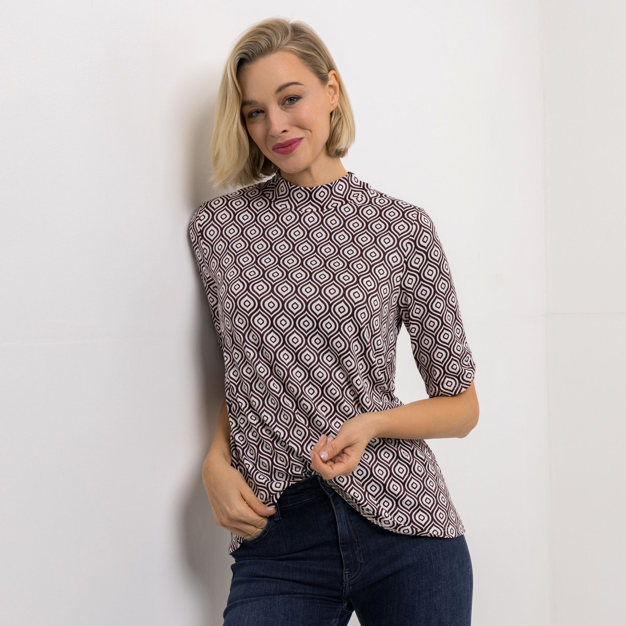 KIM & CO. Shirt, 1/2-Arm Brazil Knit Jersey Stehkragen figurumspielend