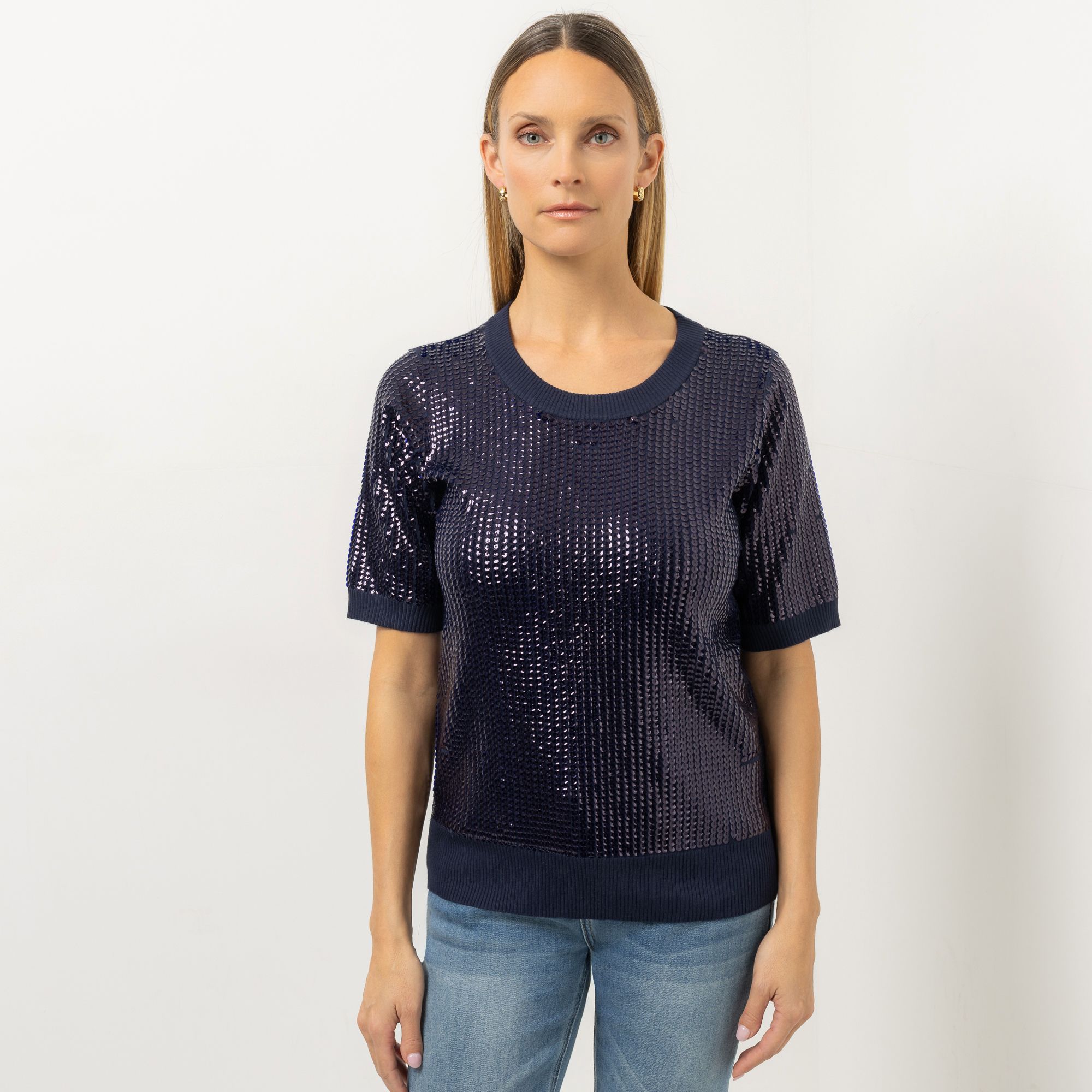 STEFFEN SCHRAUT Pullover, 1/2-Arm Rundhalsausschnitt Pailletten figurumspielend