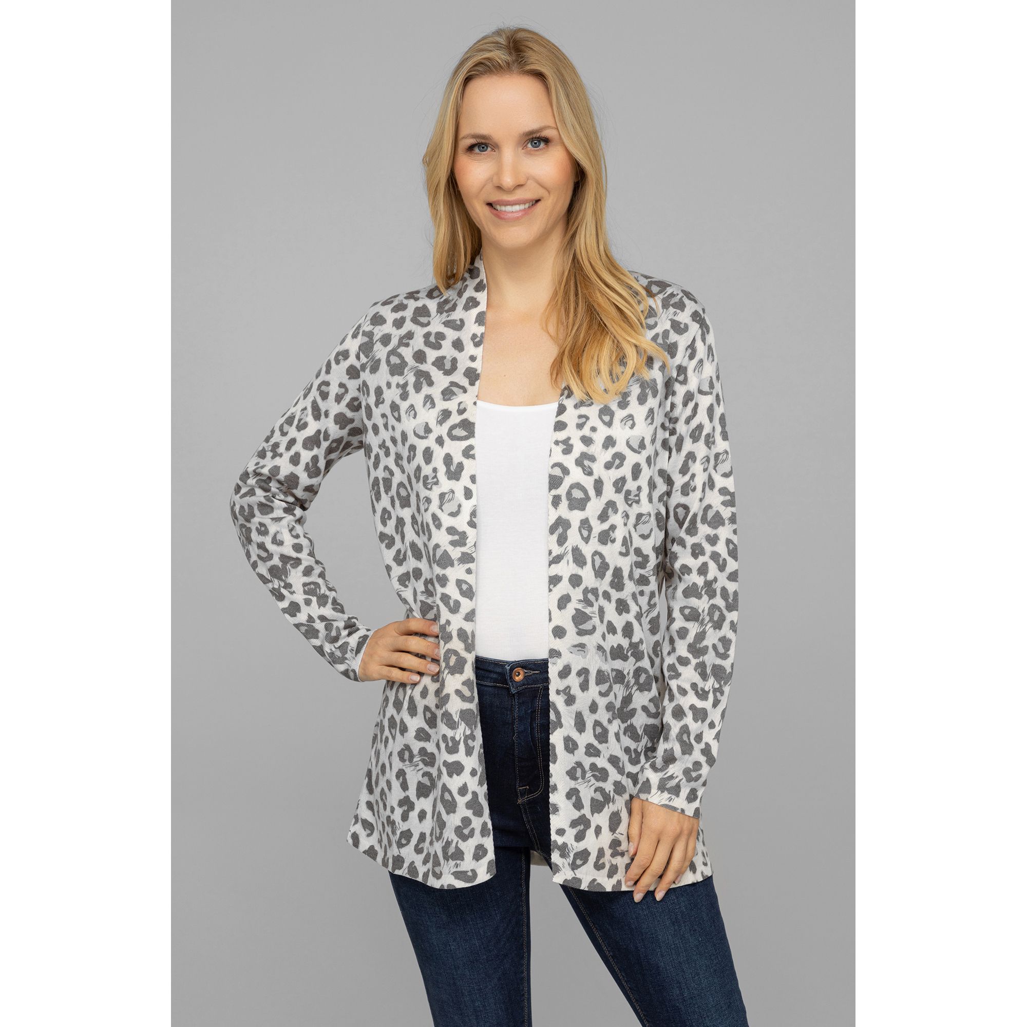 ANNI FOR FRIENDS Longcardigan offene Front Allover-Druck figurumspielend
