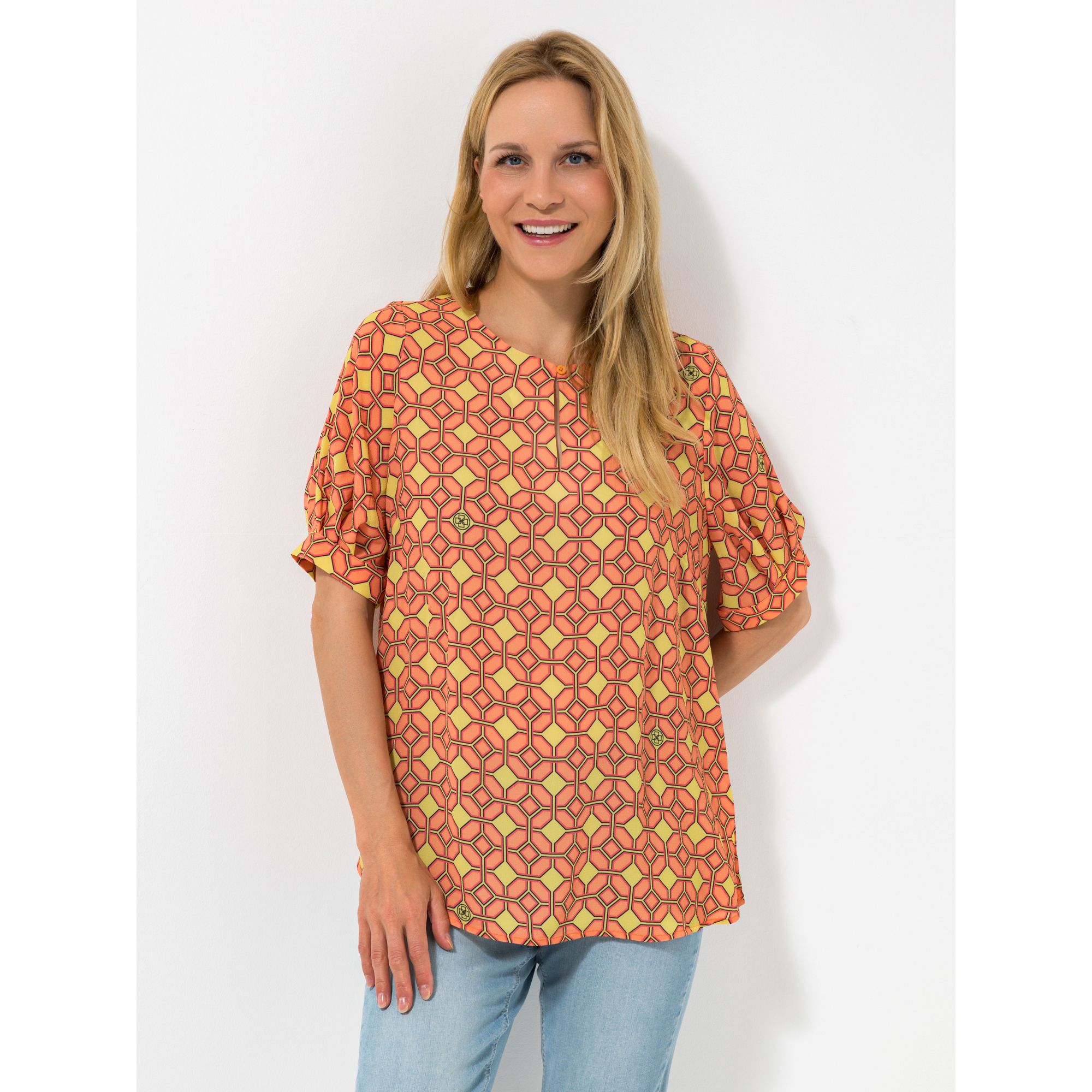 DAWID by Dawid Tomaszewski Bluse, langer 1/2 Arm Rundhalsausschnitt leger weit