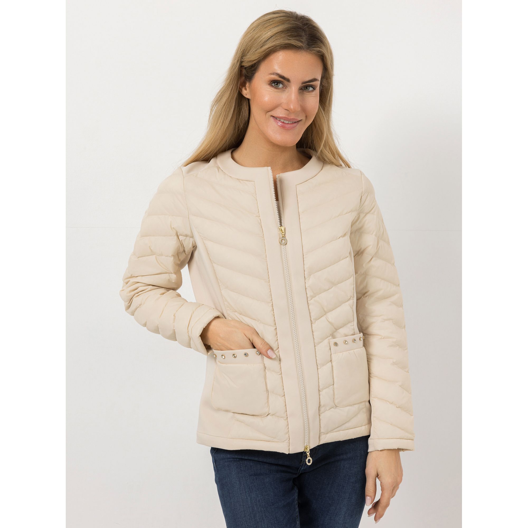 DINE 'N' DANCE Steppjacke 2-Wege-Zipper Schmucksteine figurumspielend