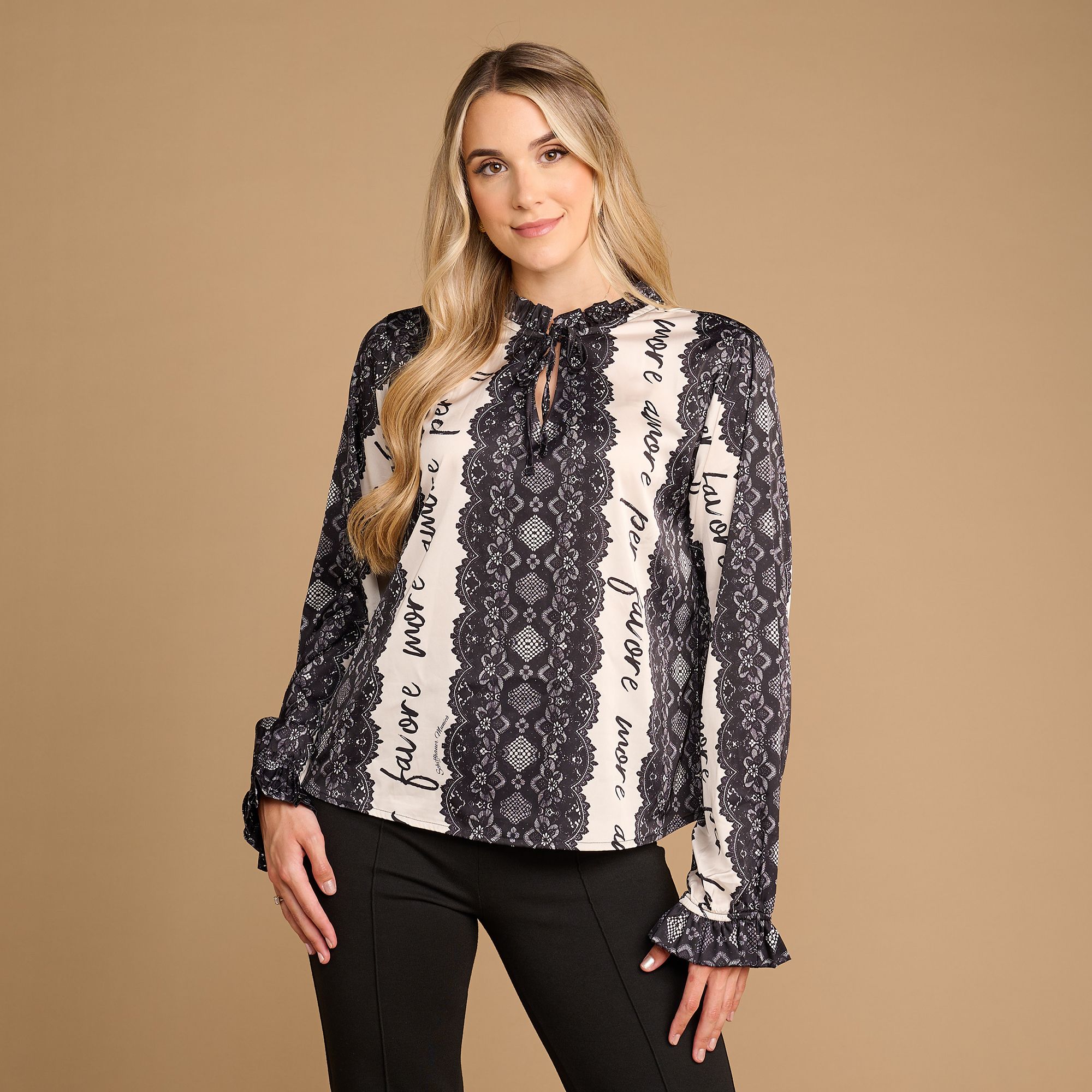 SCHIFFHAUER MUNICH® Bluse Spain Rüschenkragen Schleife zum Binden figurumspielend