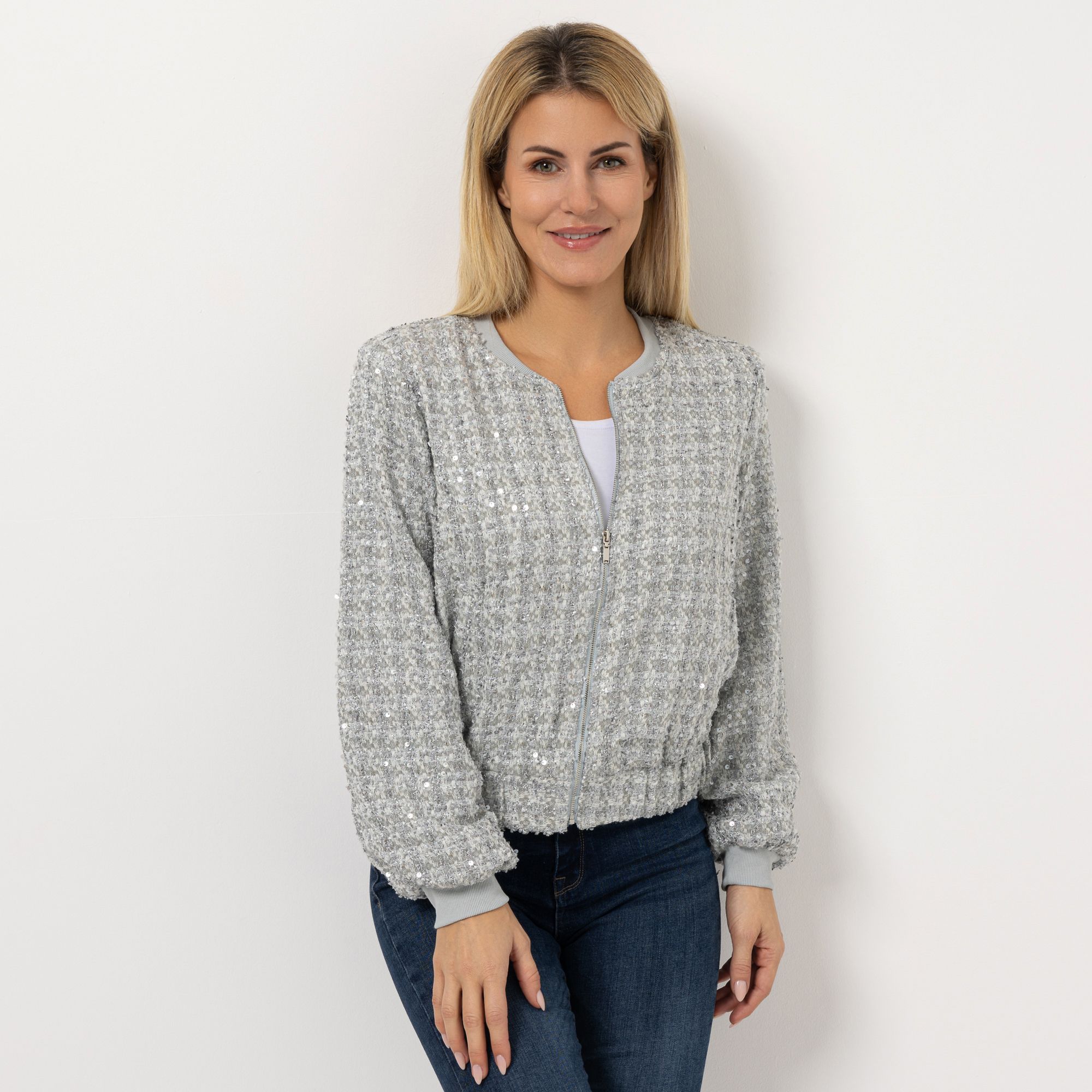 EVA LUTZ Blouson Reißverschluss Pailletten figurumspielend