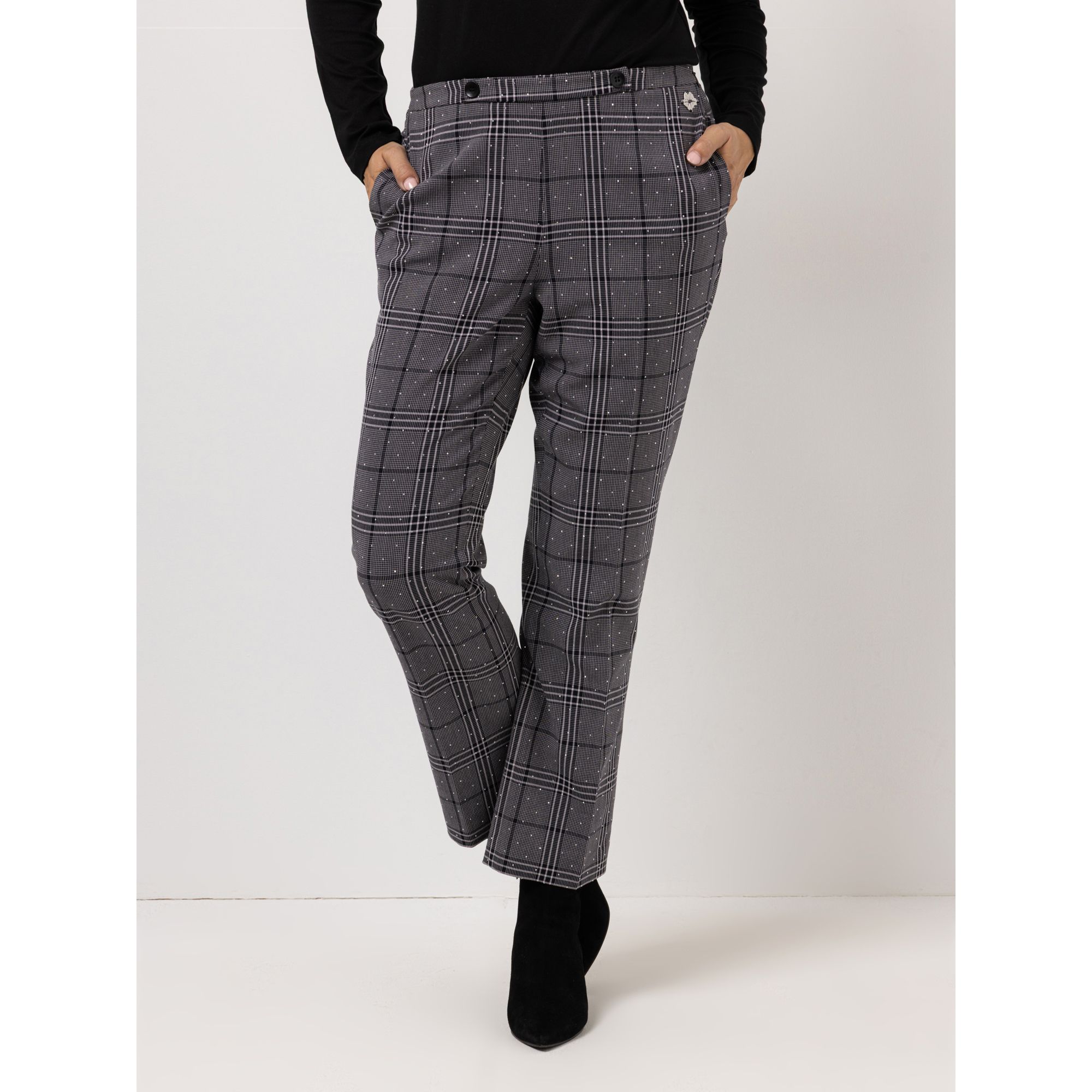 KILIAN KERNER SENSES Hose, knöchellang Teildehnbund Karo mit Strass gerades Bein