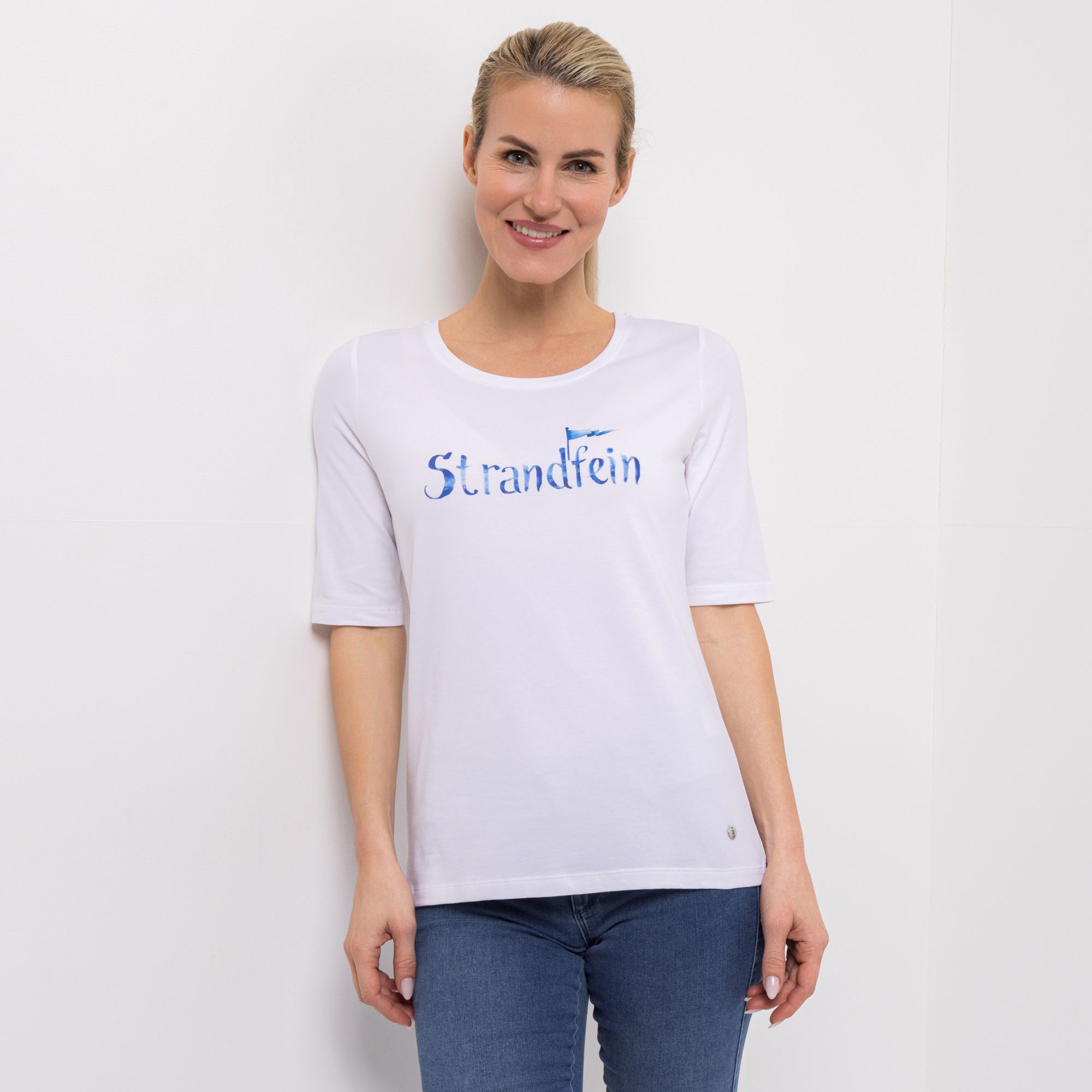STRANDFEIN Shirt, 1/2-Arm Rundhalsausschnitt Logo-Druck figurumspielend