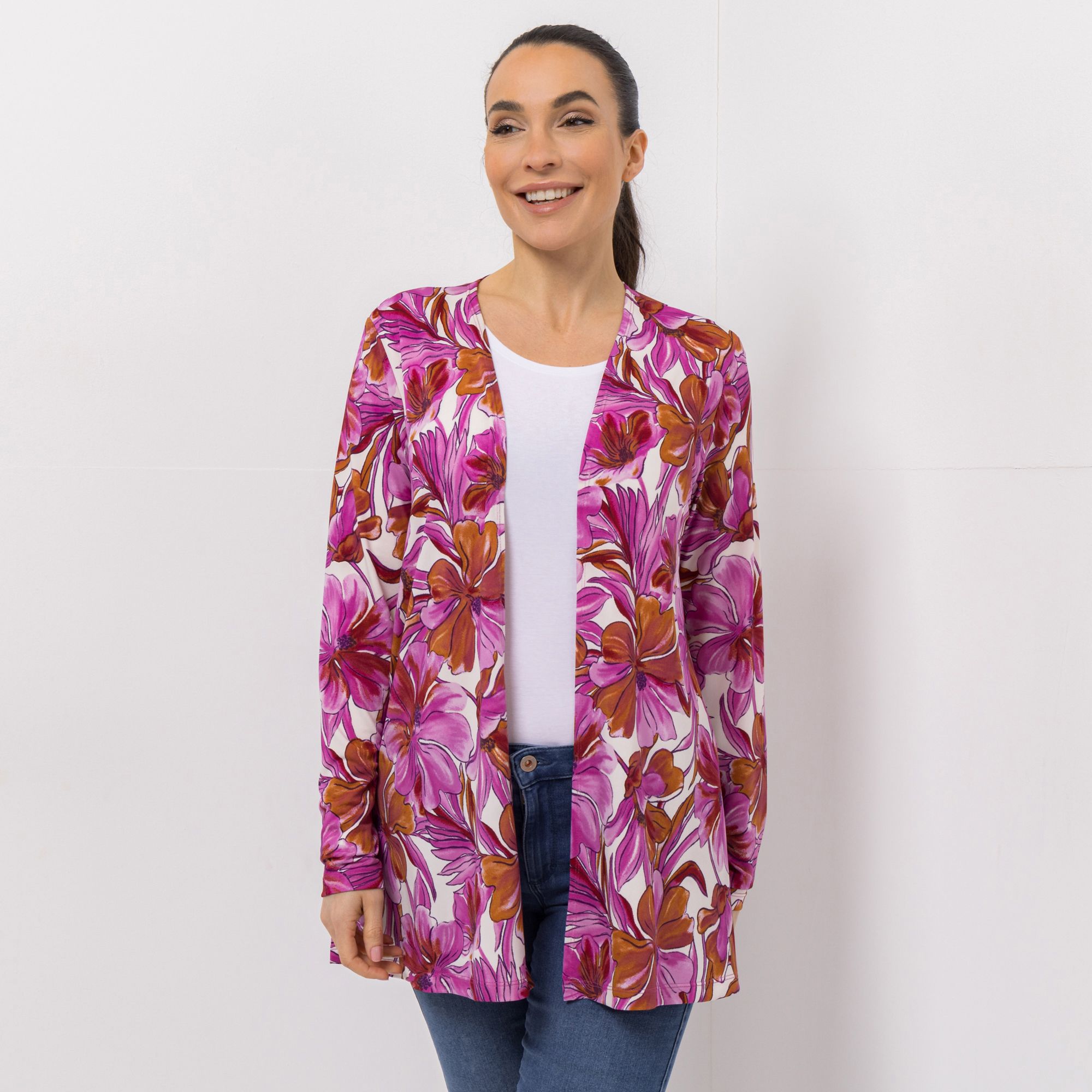 KIM & CO. Longcardigan, Langarm Brazil Knit Jersey Seitenschlitze figurumspielend