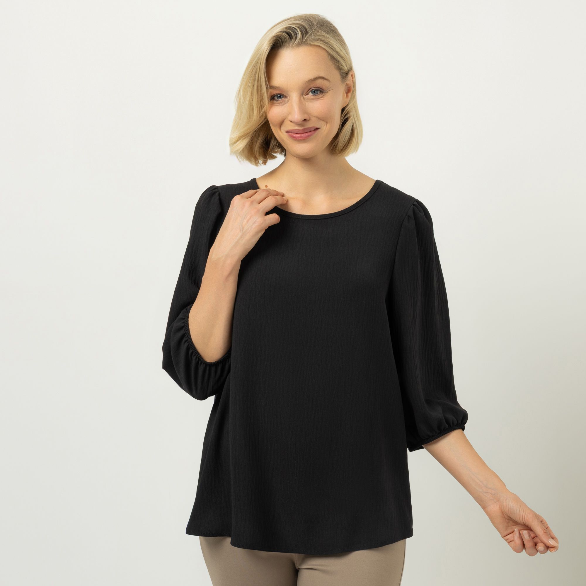 KIM & CO. Bluse, 3/4-Arm Struktur-Popeline Rundhalsausschnitt leger weit