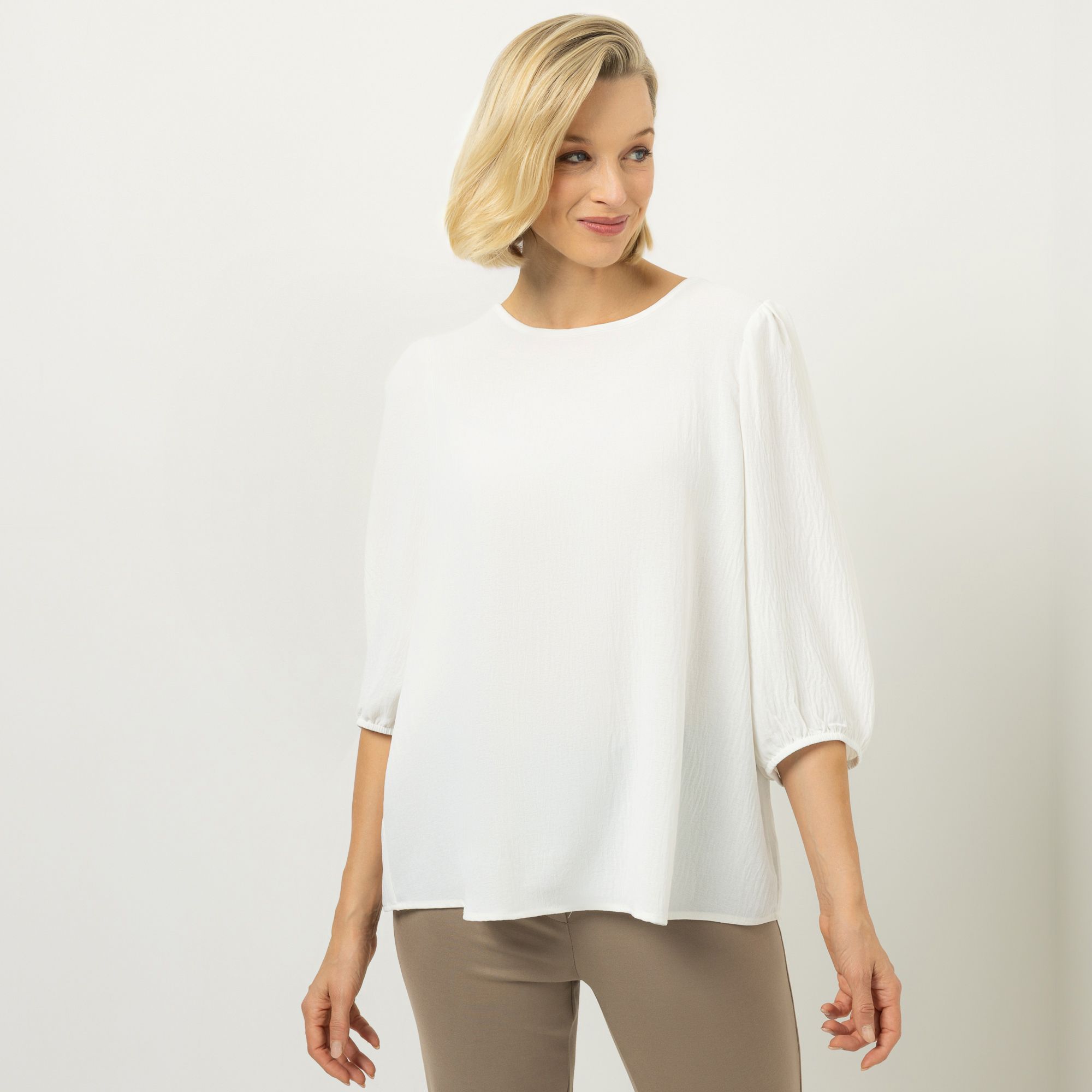 KIM & CO. Bluse, 3/4-Arm Struktur-Popeline Rundhalsausschnitt leger weit