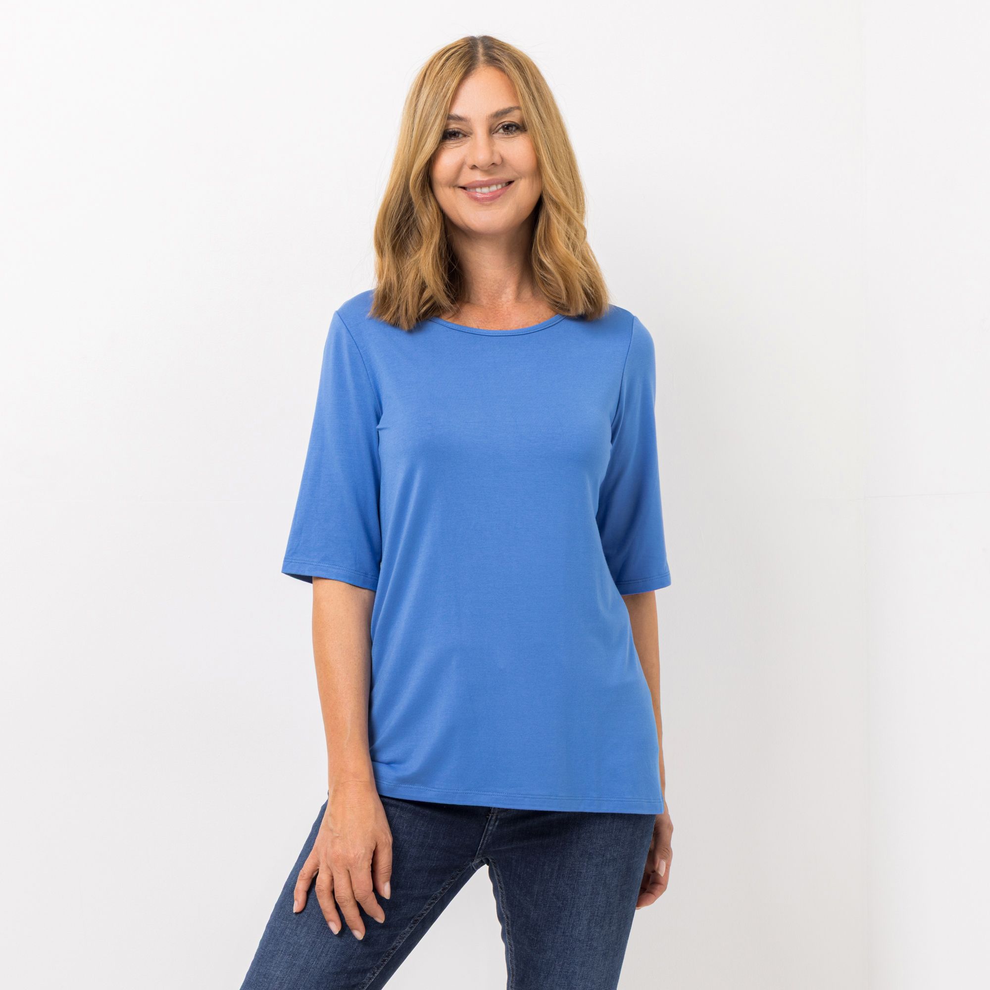 KIM & CO. Shirt, langer Halbarm Viskose Jersey Rundhalsausschnitt figurumspielend
