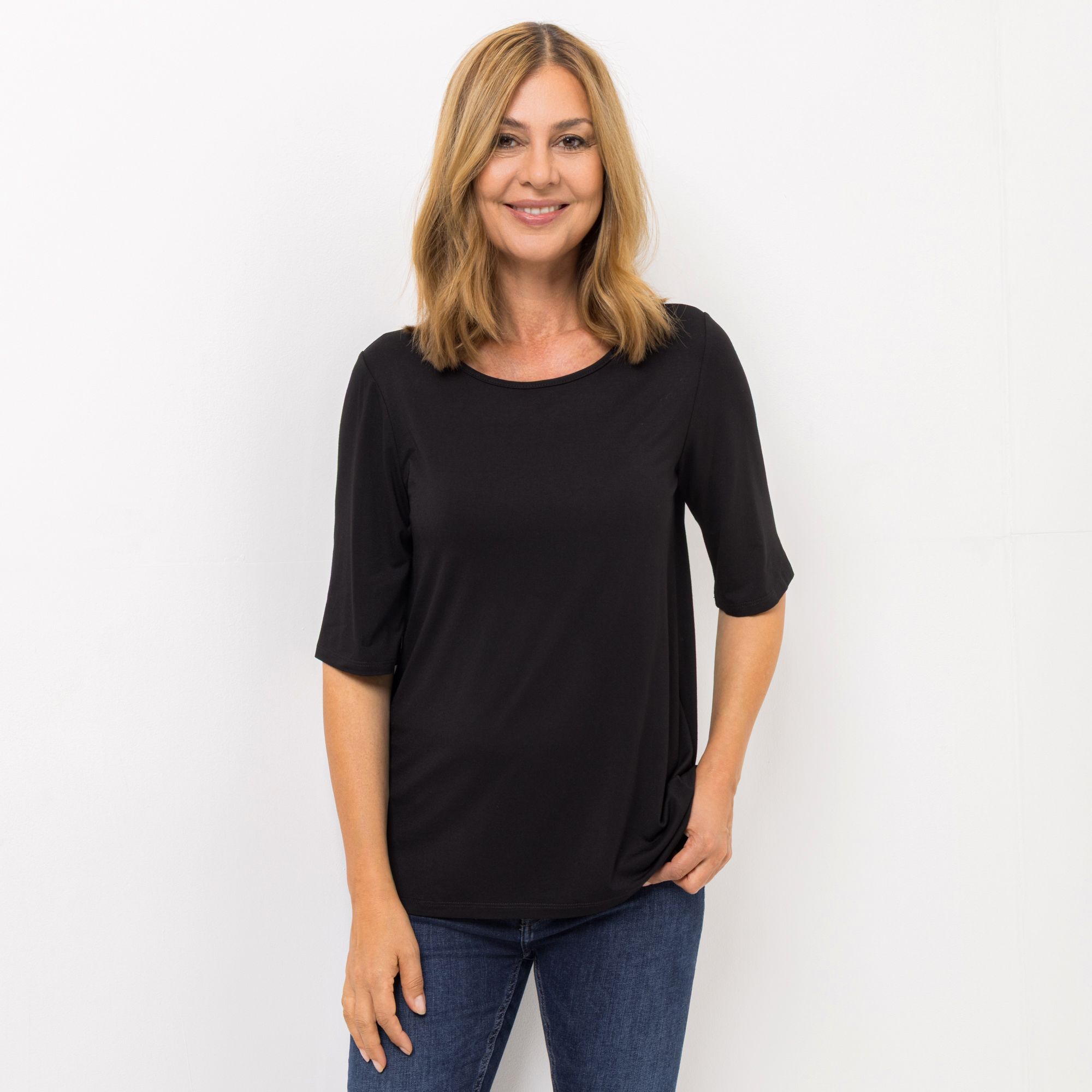KIM & CO. Shirt, langer Halbarm Viskose Jersey Rundhalsausschnitt figurumspielend