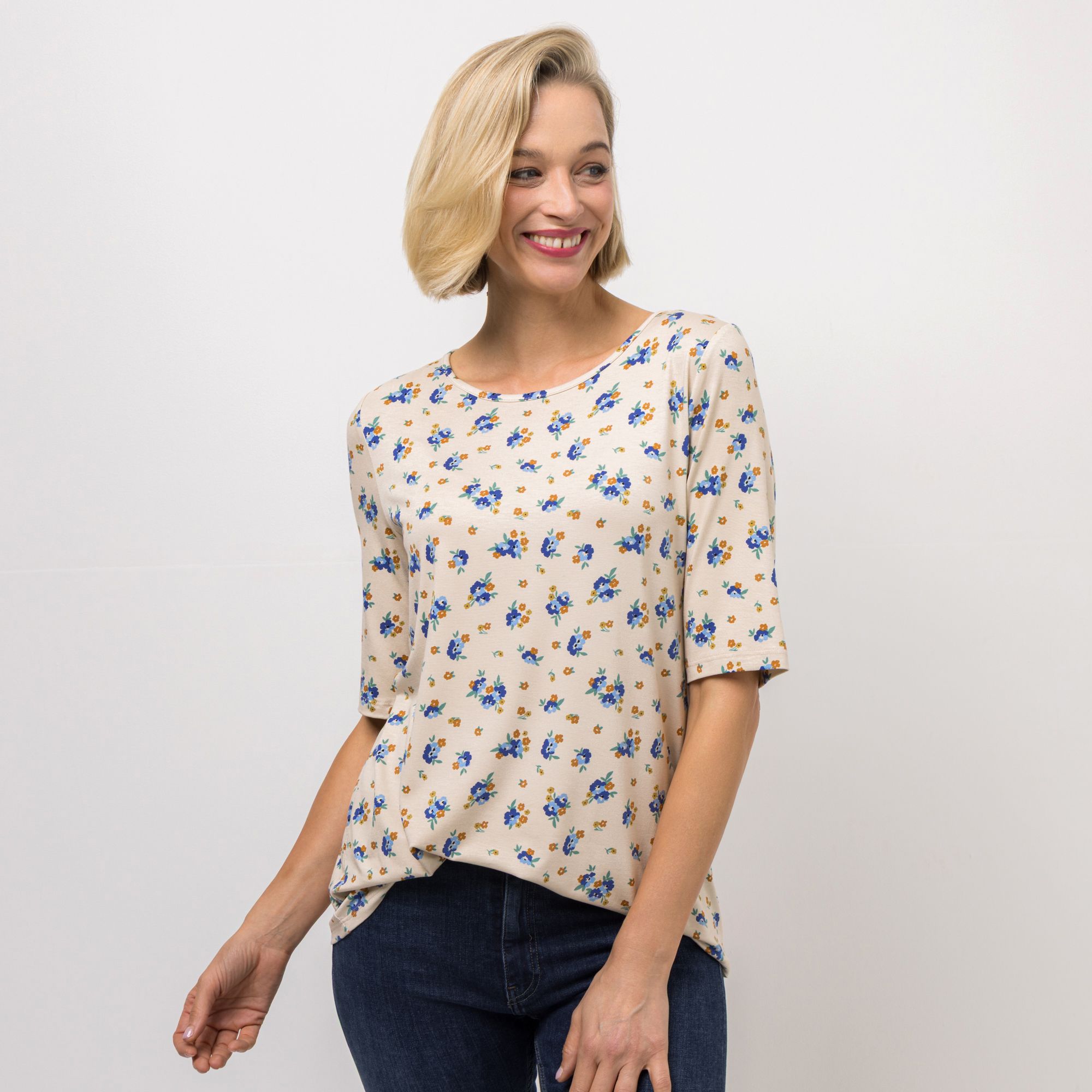KIM & CO. Shirt, langer Halbarm Viskose Jersey Rundhalsausschnitt figurumspielend