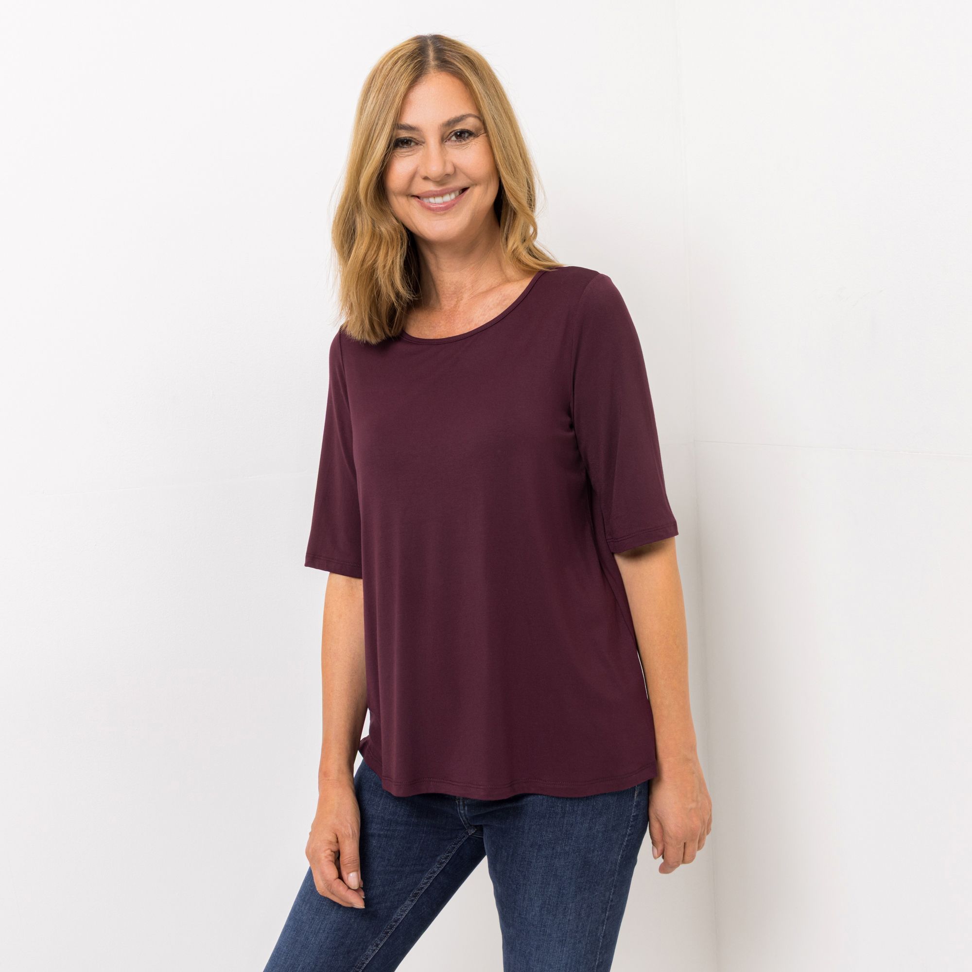 KIM & CO. Shirt, langer Halbarm Viskose Jersey Rundhalsausschnitt figurumspielend