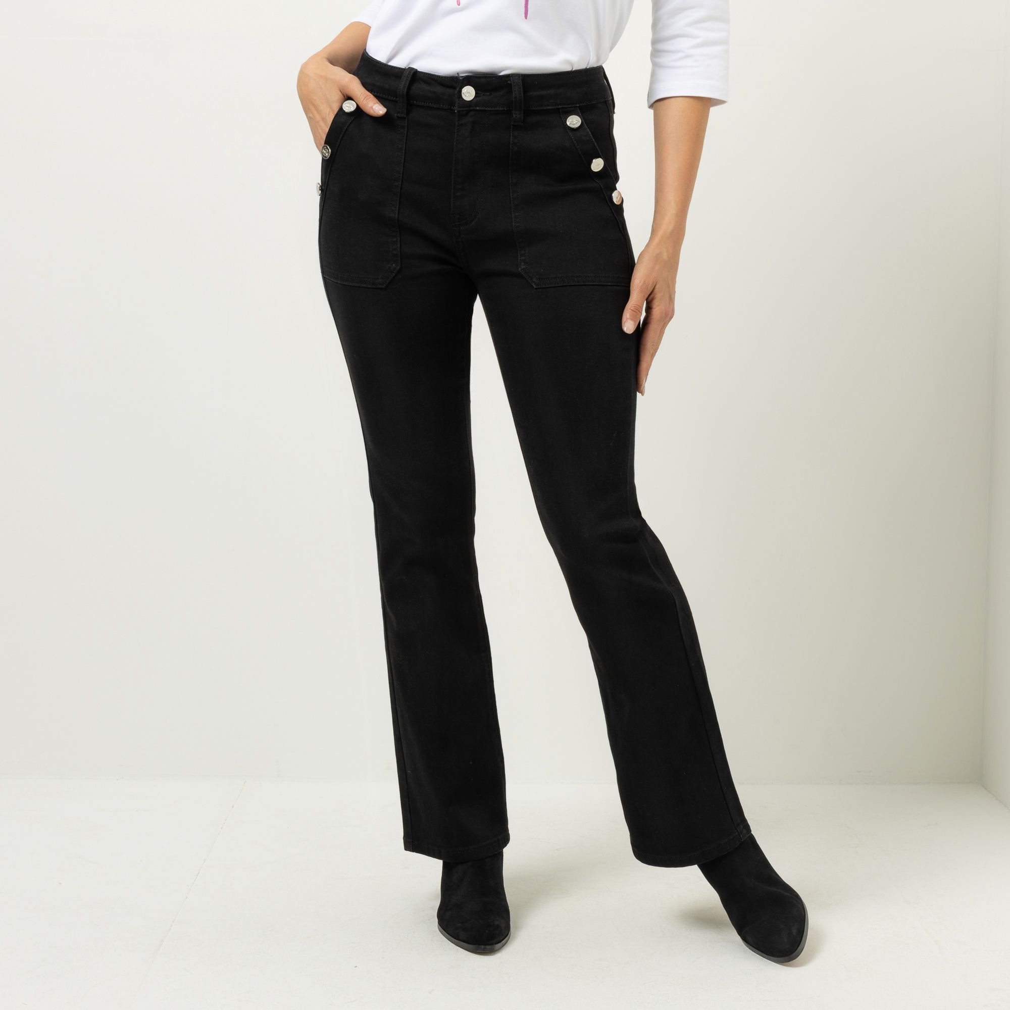 KILIAN KERNER SENSES Jeanshose, lange Form Zierknöpfe Komfort-Stretch Bootcut-Form