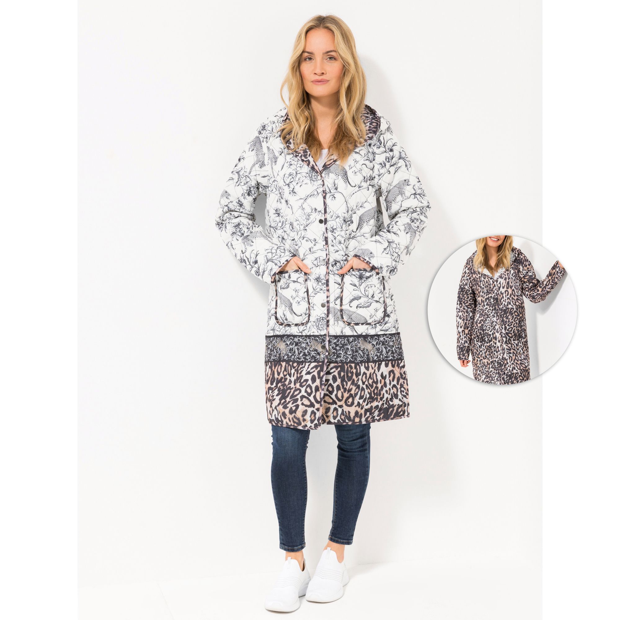 DINE 'N' DANCE Steppmantel wendbar beidseitig bedruckt figurumspielend