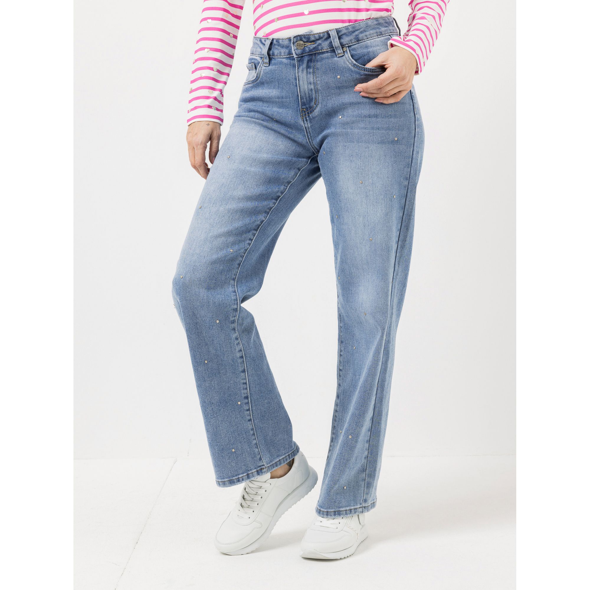 STEFFEN SCHRAUT Jeanshose lange Länge Nieten-Details gerades weites Bein