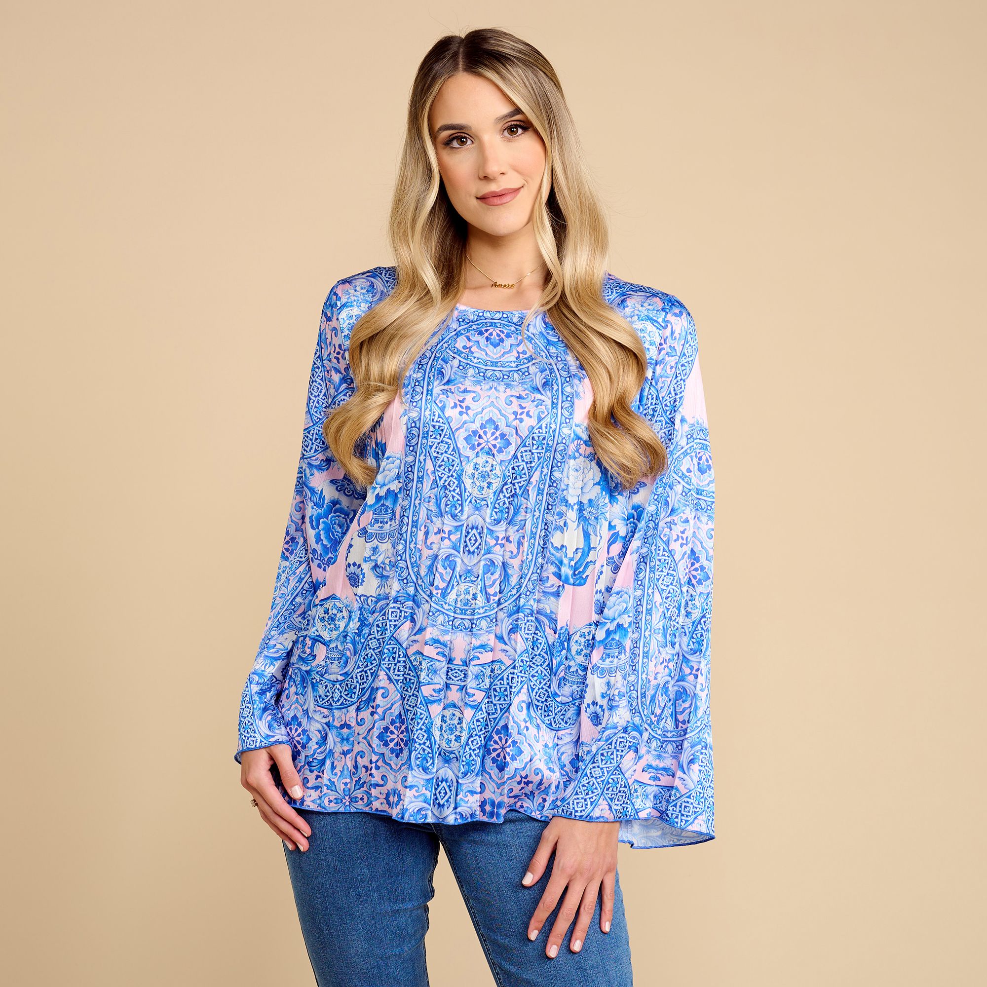 SCHIFFHAUER MUNICH® Bluse, 1/1-Arm Plissee Bänder zum Binden leger weit