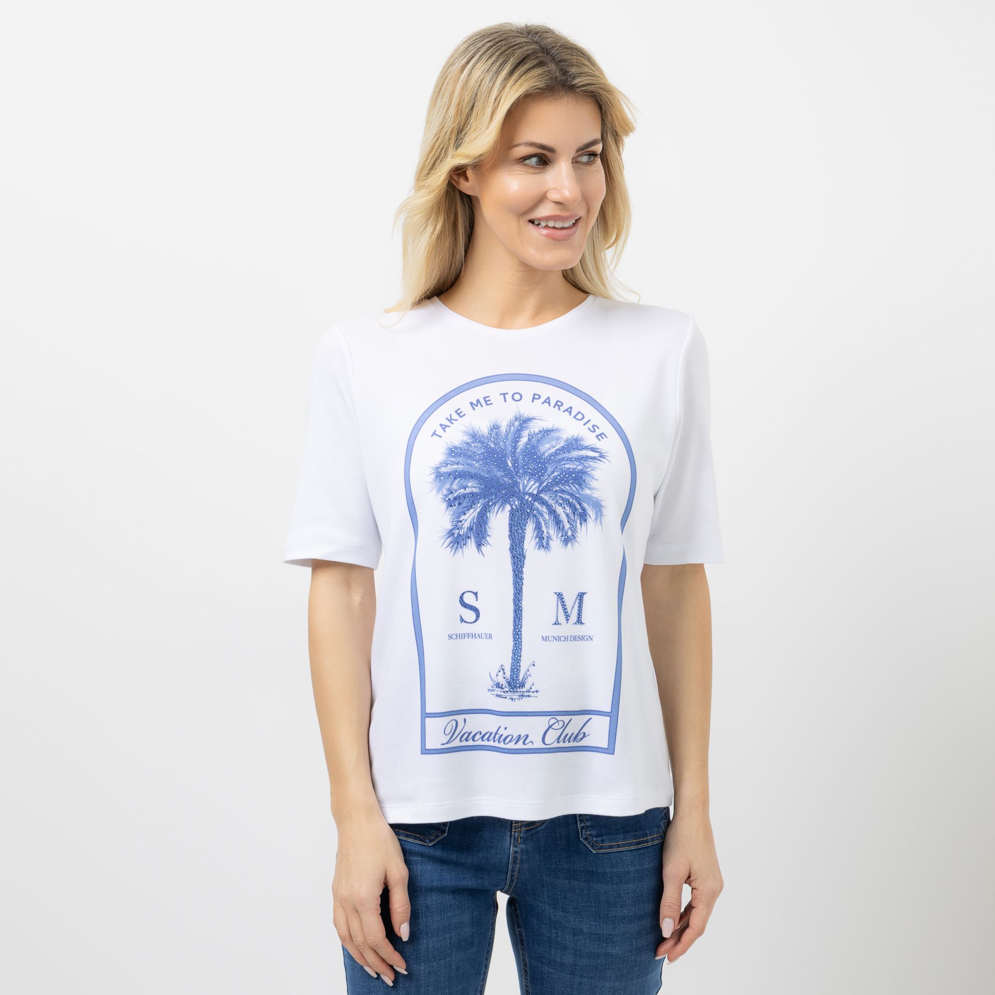 SCHIFFHAUER MUNICH® Shirt 1/2-Arm Rundhalsausschnitt figurumspielend platzierter Druck