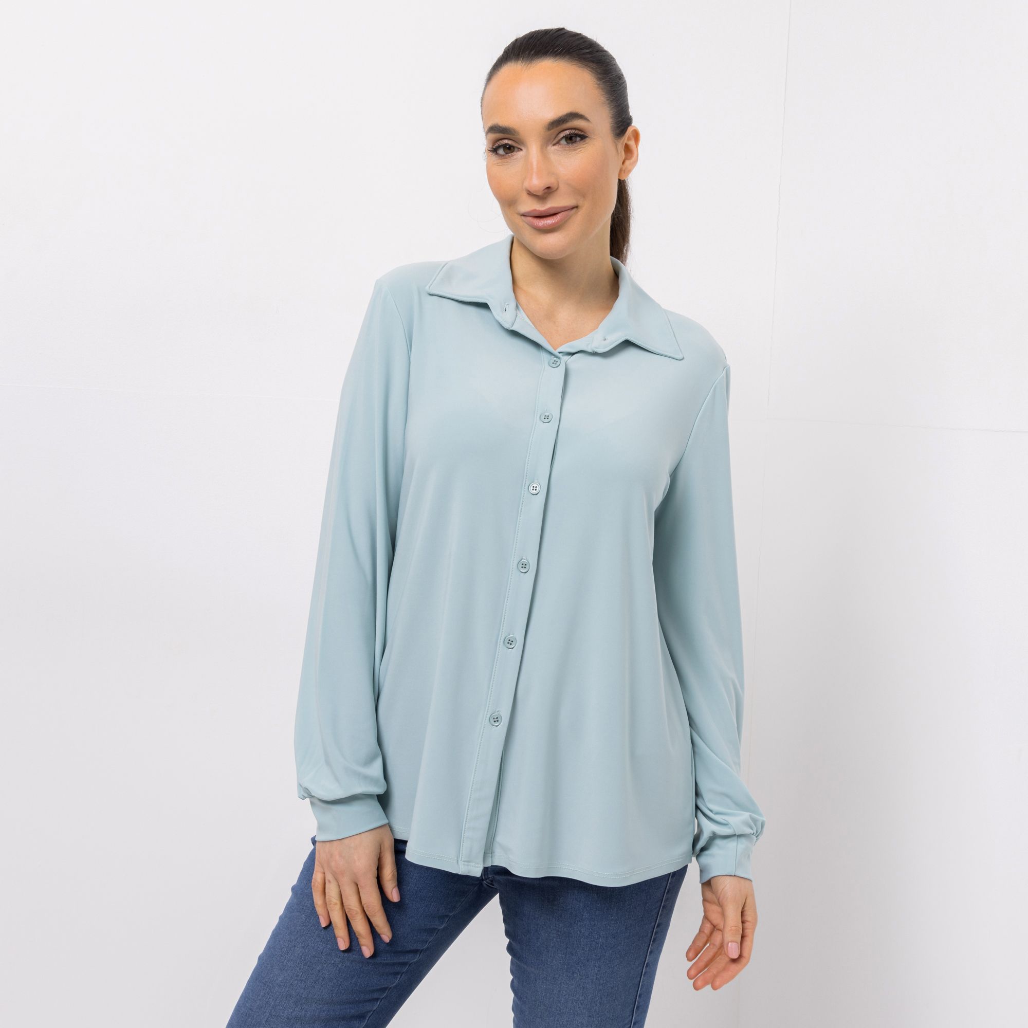 KIM & CO. Jerseybluse Brazil Knit Jersey Knopfleiste figurumspielend