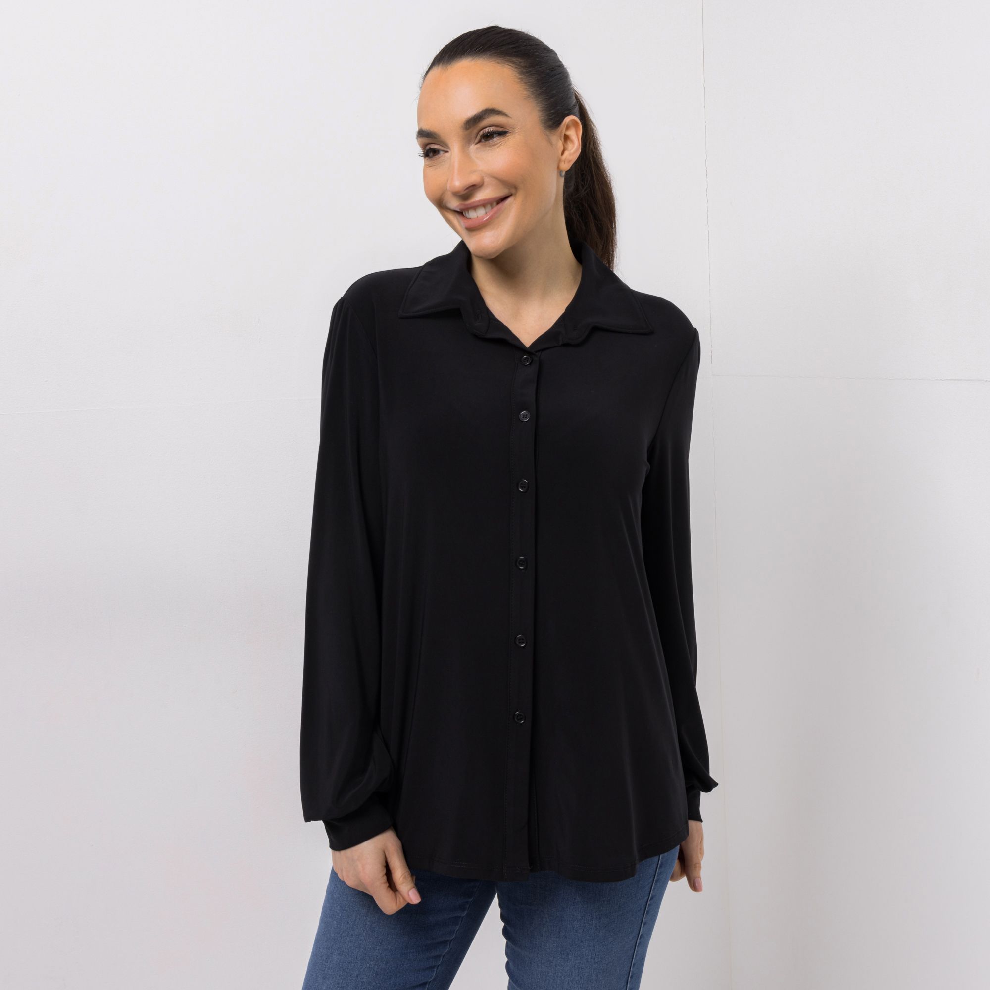 KIM & CO. Jerseybluse Brazil Knit Jersey Knopfleiste figurumspielend