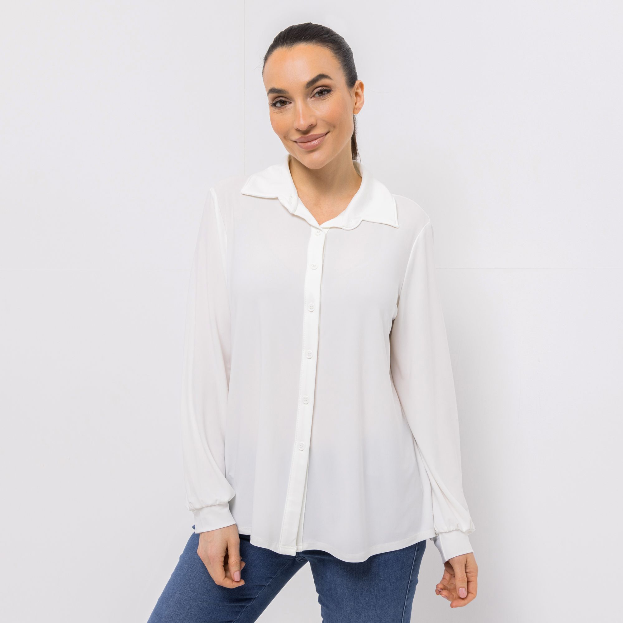 KIM & CO. Jerseybluse Brazil Knit Jersey Knopfleiste figurumspielend