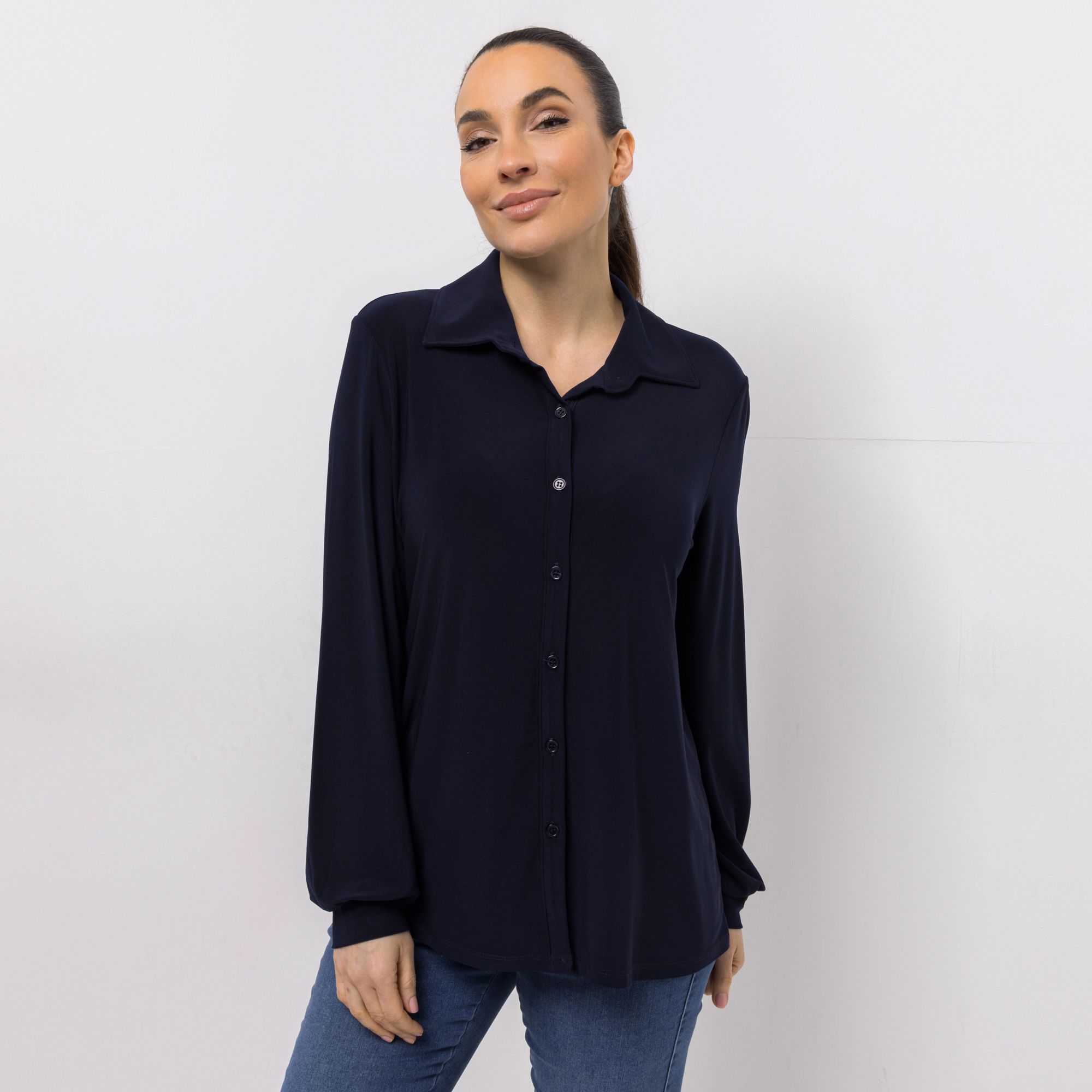 KIM & CO. Jerseybluse Brazil Knit Jersey Knopfleiste figurumspielend