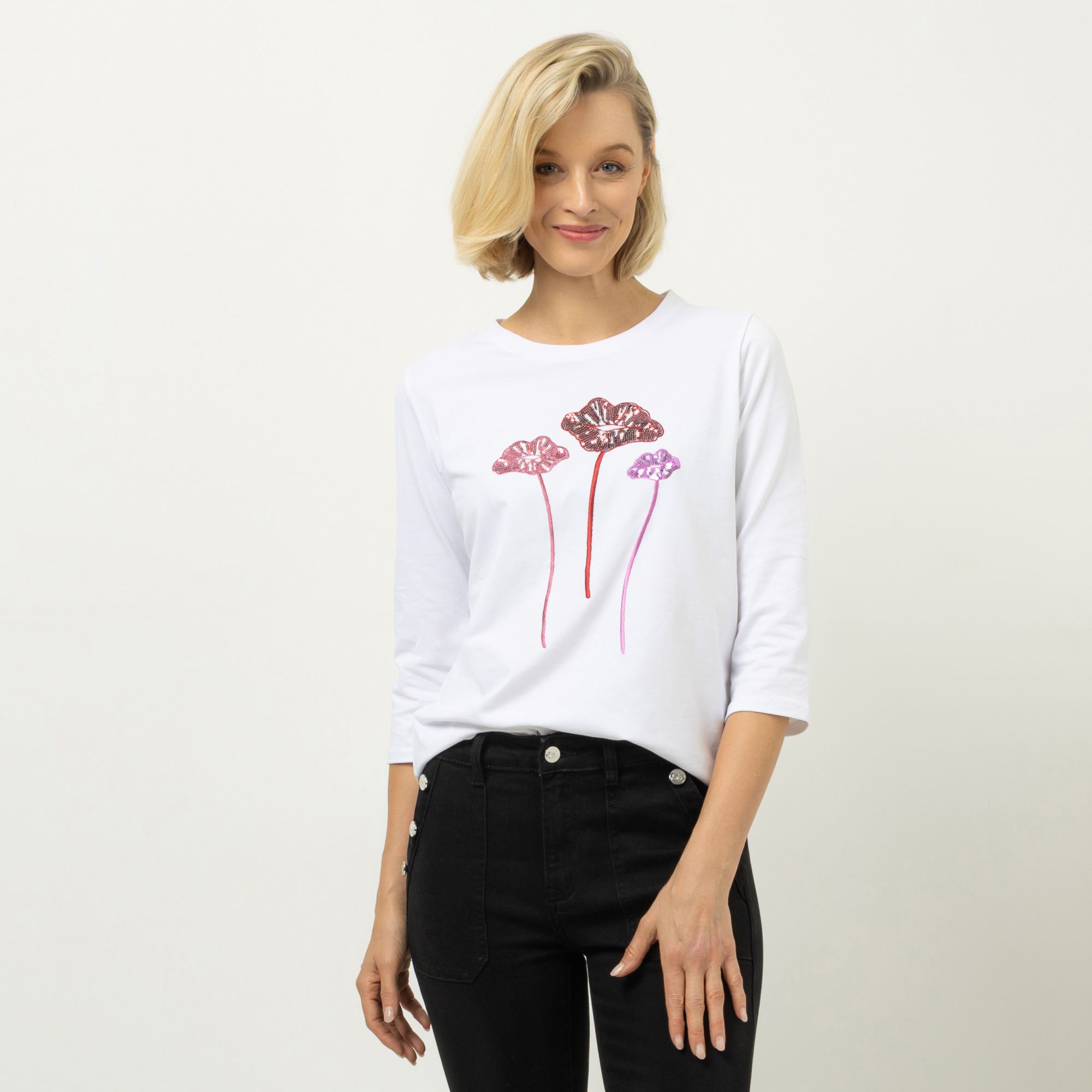 KILIAN KERNER SENSES Shirt, 3/4-Arm Rundhalsausschnitt Paillettenmotiv figurumspielend