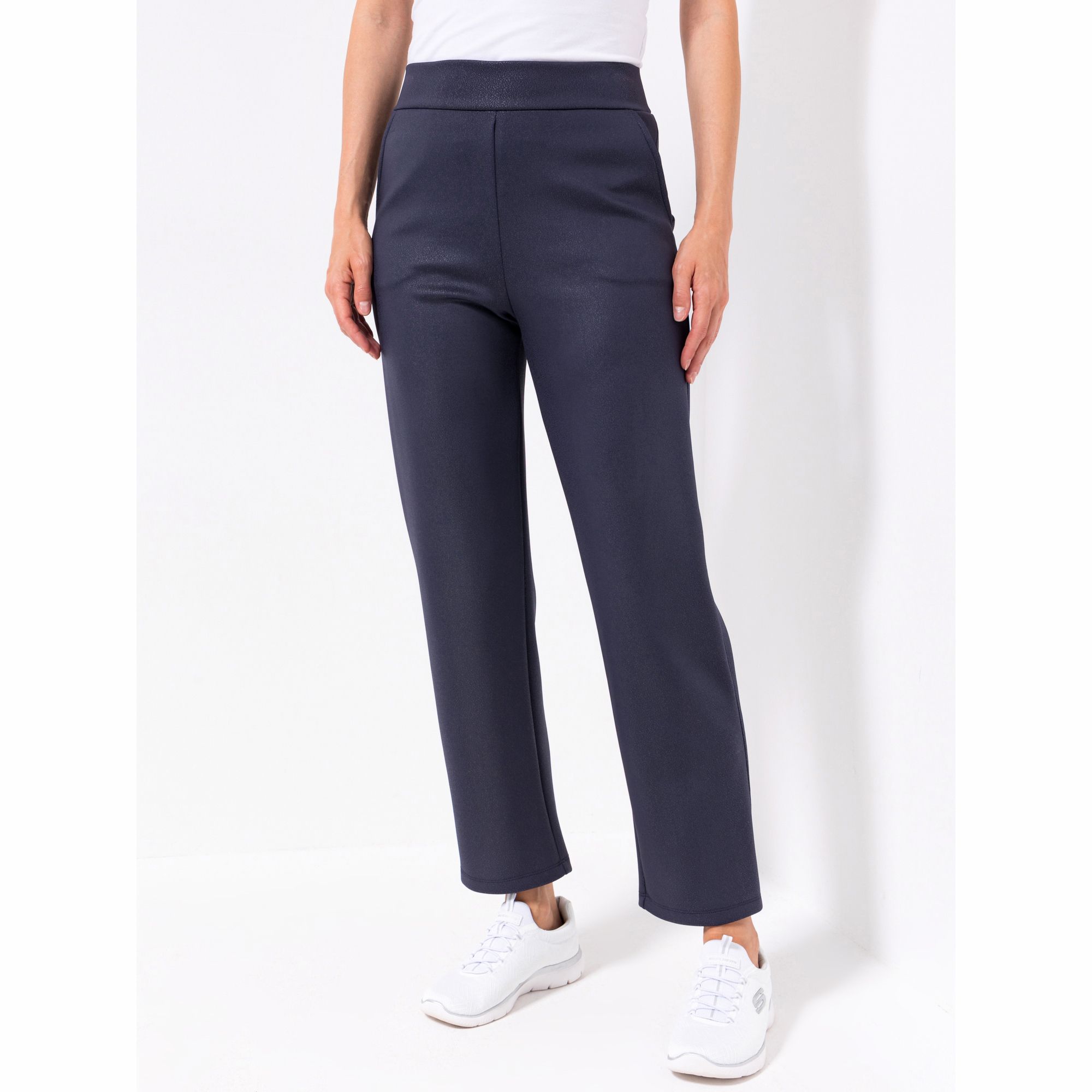 KIM & CO. Hose, 1/1-Länge Scuba Leder Optik 2 Eingrifftaschen gerades Bein