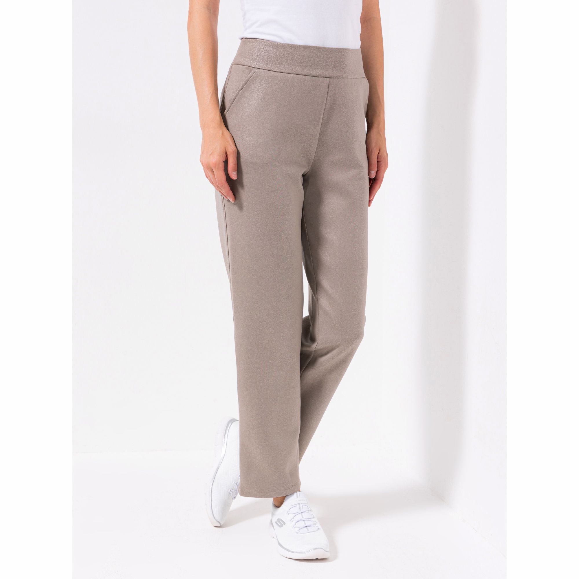 KIM & CO. Hose, 1/1-Länge Scuba Leder Optik 2 Eingrifftaschen gerades Bein