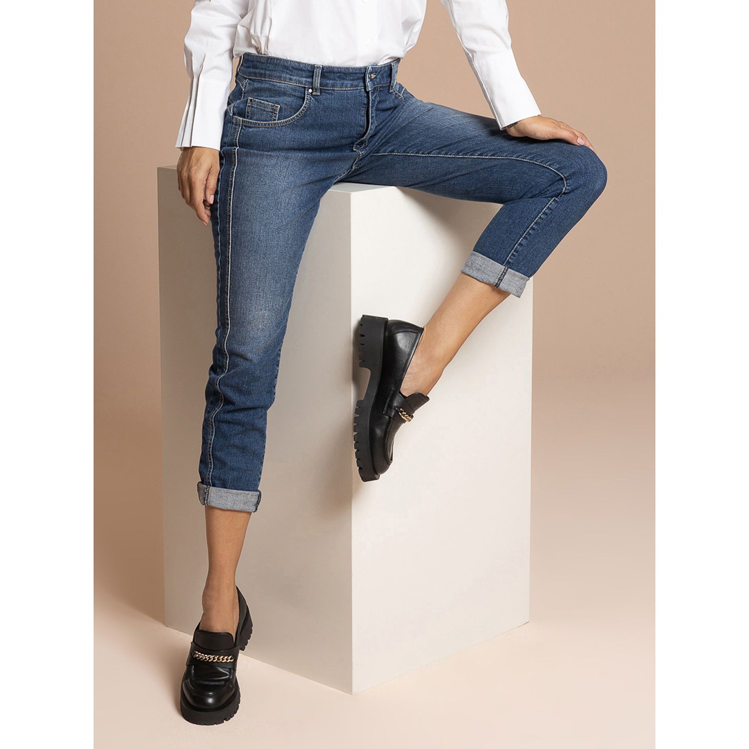 STEFFEN SCHRAUT Jeans, knöchellang Logo-Knopf Oeko-Tex® schmales Bein