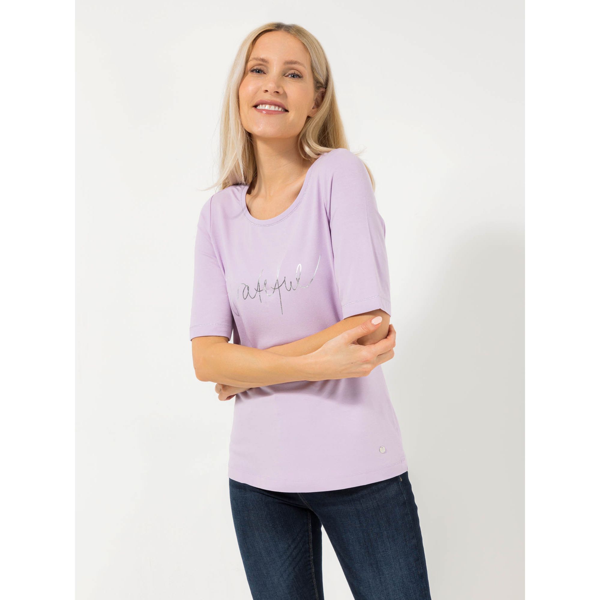EVA LUTZ Shirt, langer 1/2-Arm Rundhalsausschnitt Folien-Druck figurumspielend