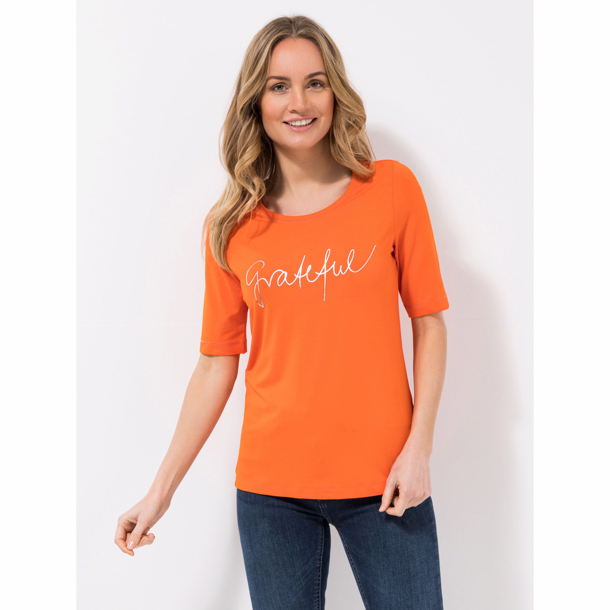 EVA LUTZ Shirt, langer 1/2-Arm Rundhalsausschnitt Folien-Druck figurumspielend