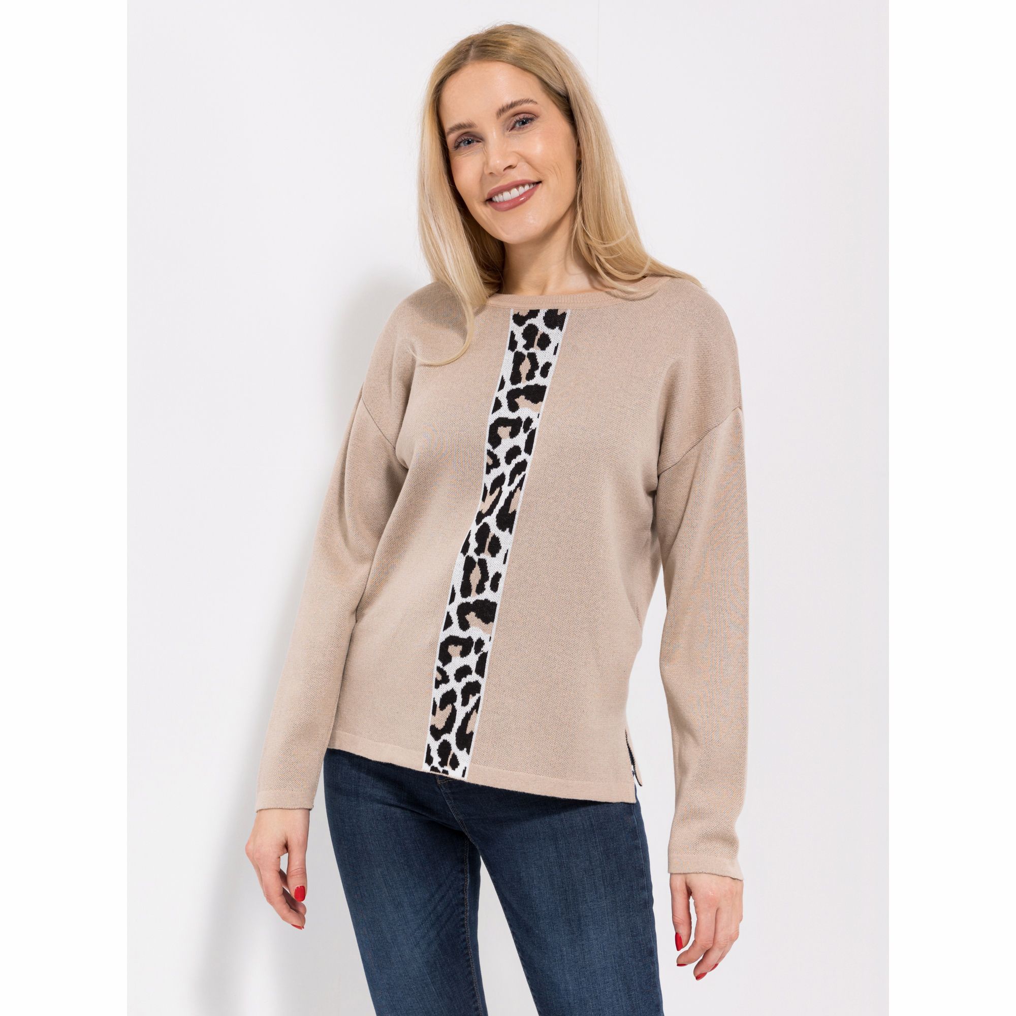 DINE 'N' DANCE Pullover, 1/1-Arm Rundhalsausschnitt Jacquard-Streifen figurumspielend