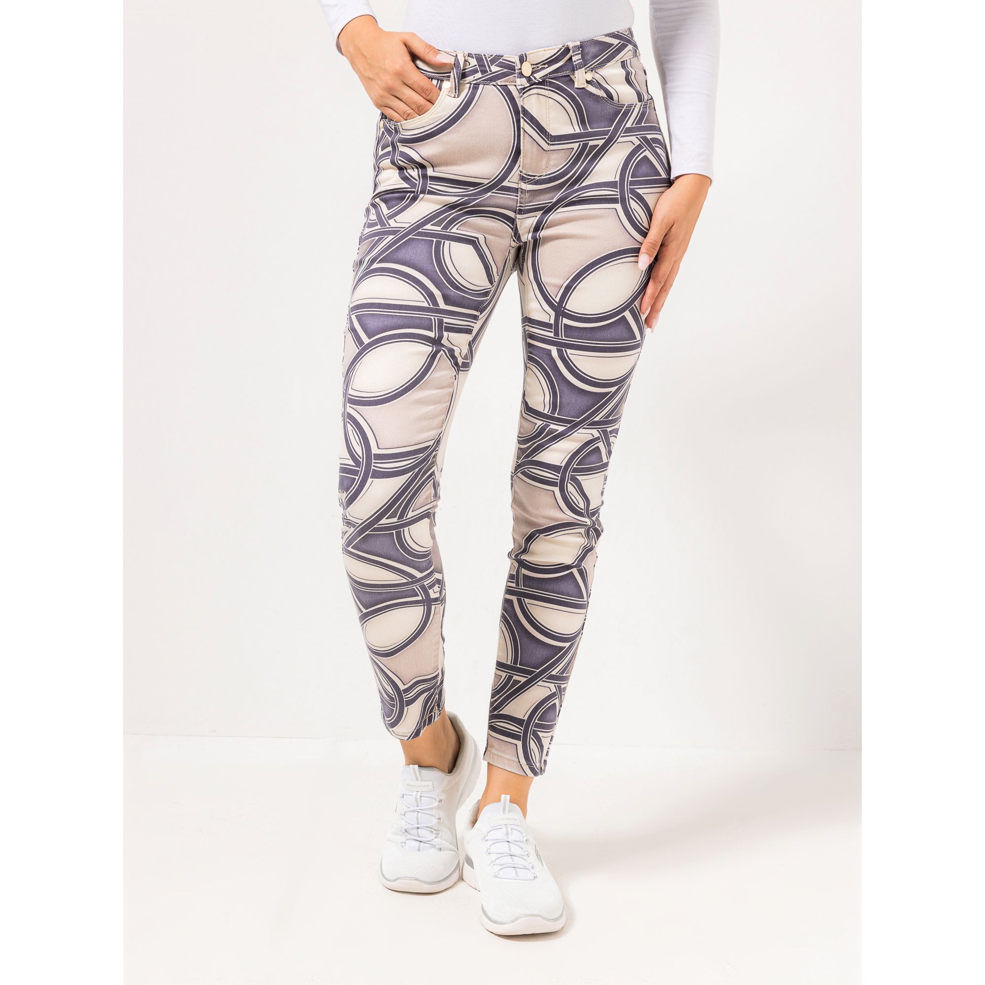 ANNI FOR FRIENDS Hose 5-Pocket-Style Allover-Druck schmales Bein